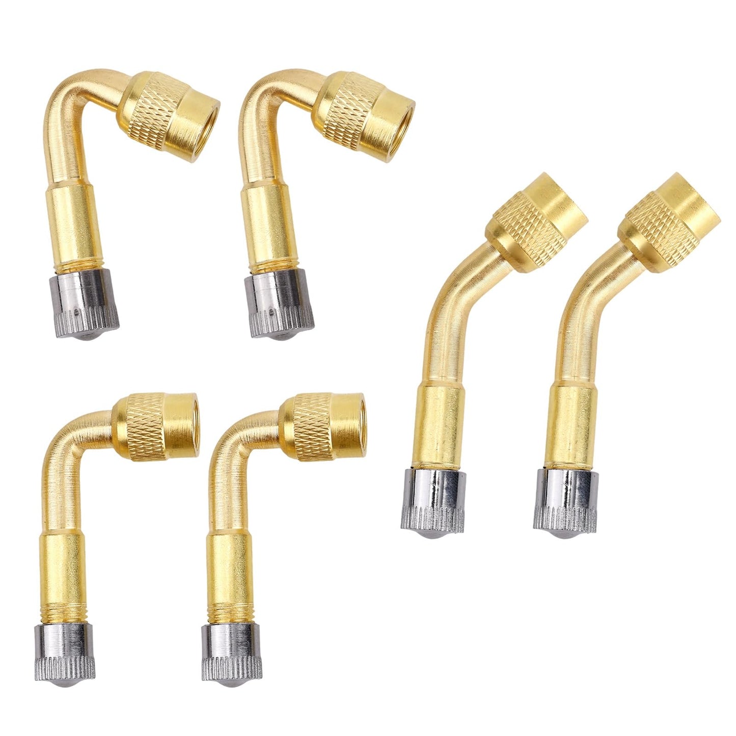 Gosknor 6pcs Metal Valve Stem Extenders, 45 90 135 Universal Brass Tire Valve Extension Tire Stem Extenders for Dual Wheels Pass