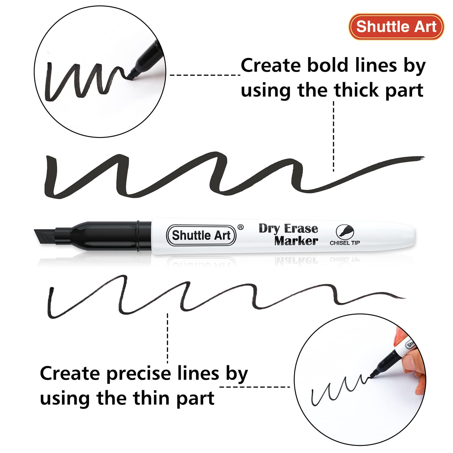 huttle Art Dry Erase Markers, 120 Pack Black Whiteboard Markers with 2 Erasers,Chisel Tip Dry Erase Markers, Perfect For Writing on Whiteboards, Dry-Erase Boards,Mirrors for School Office Home