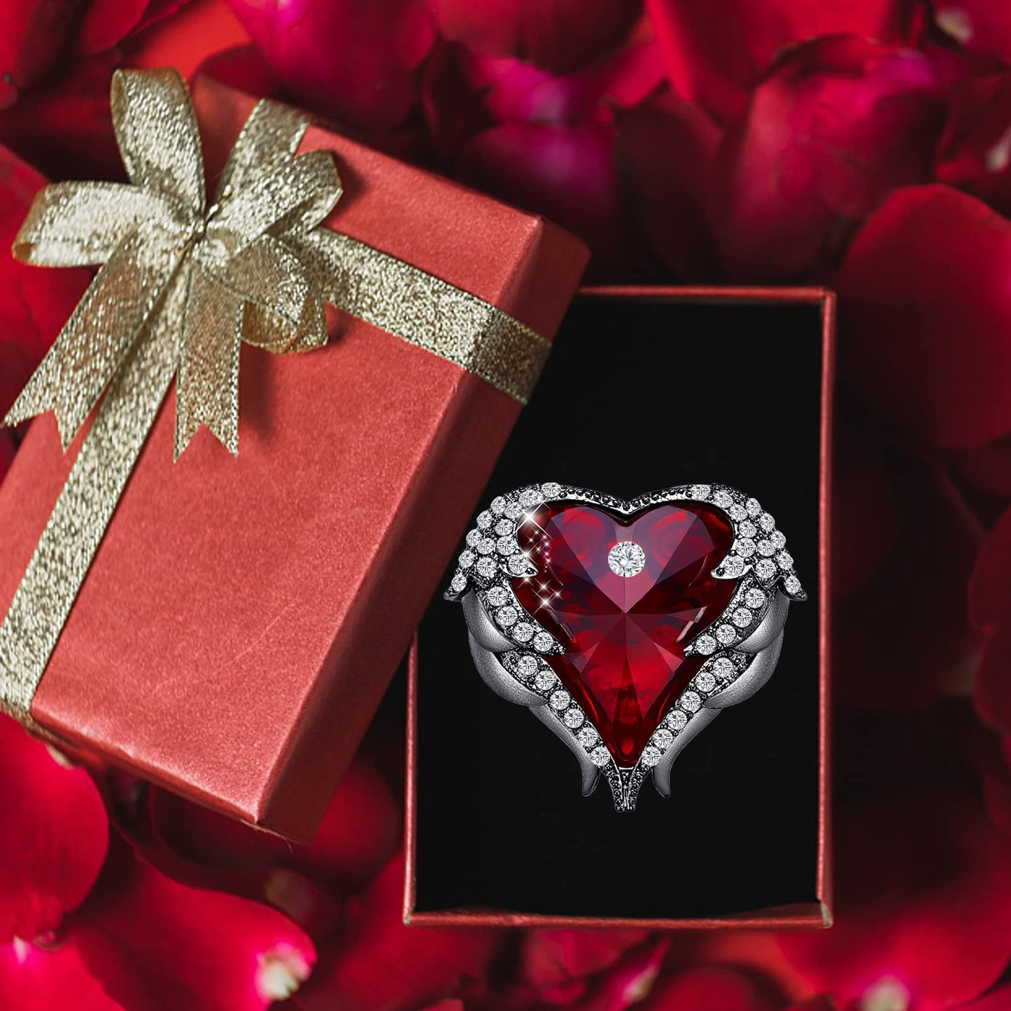 Brooches for Women Red Heart Crystal - Austrian Rhinestone Brooch Jewelry - Ladies Wedding Bouquet Brooches Pin for Birthday, Christmas, Anniversary