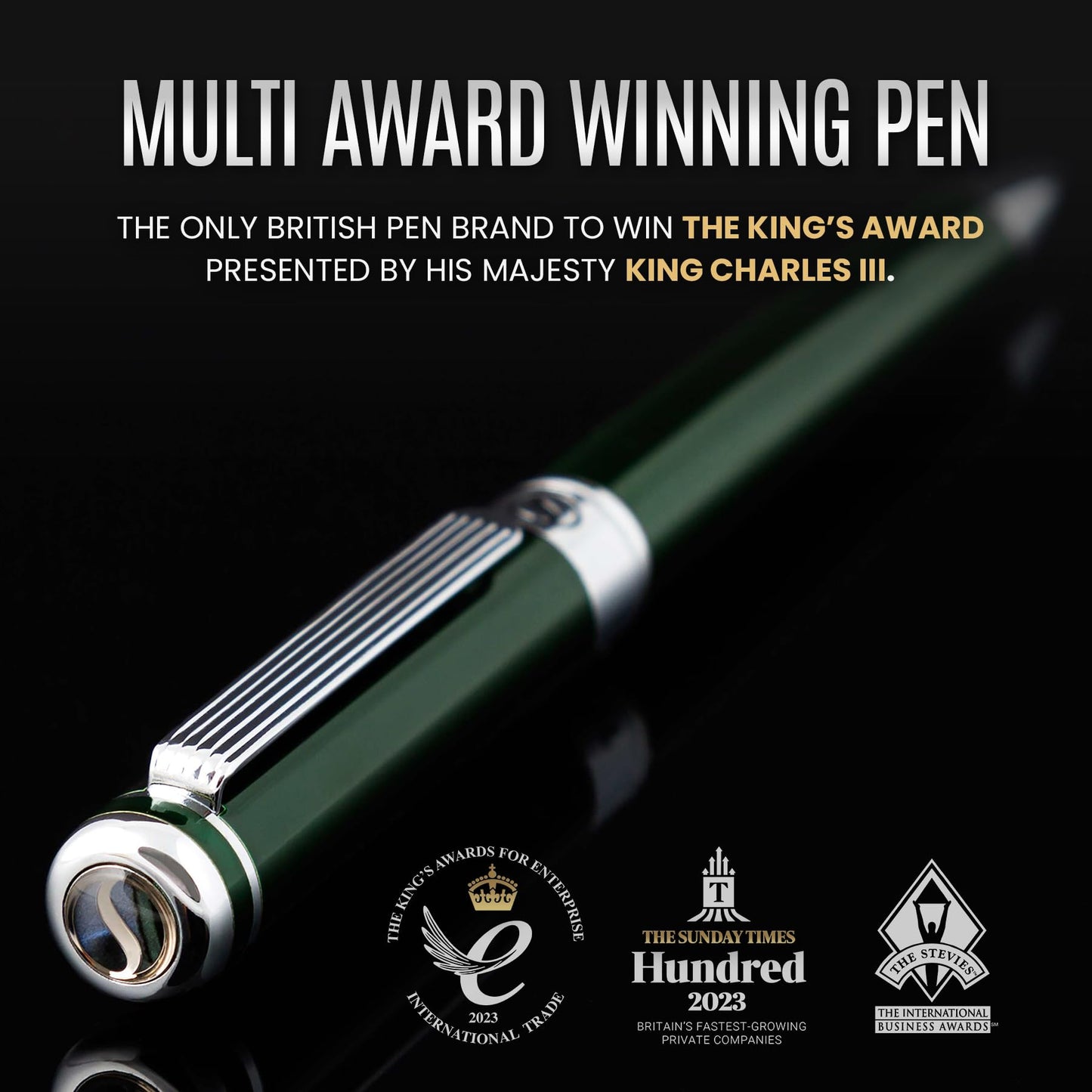 Scriveiner Green Ballpoint Pen - Stunning British Racing Green Luxury Pen, Chrome Finish, Schmidt Black Refill, Best Ball Pen Gift Set for Men & Women, Professional Executive Office, Nice Designer Pen