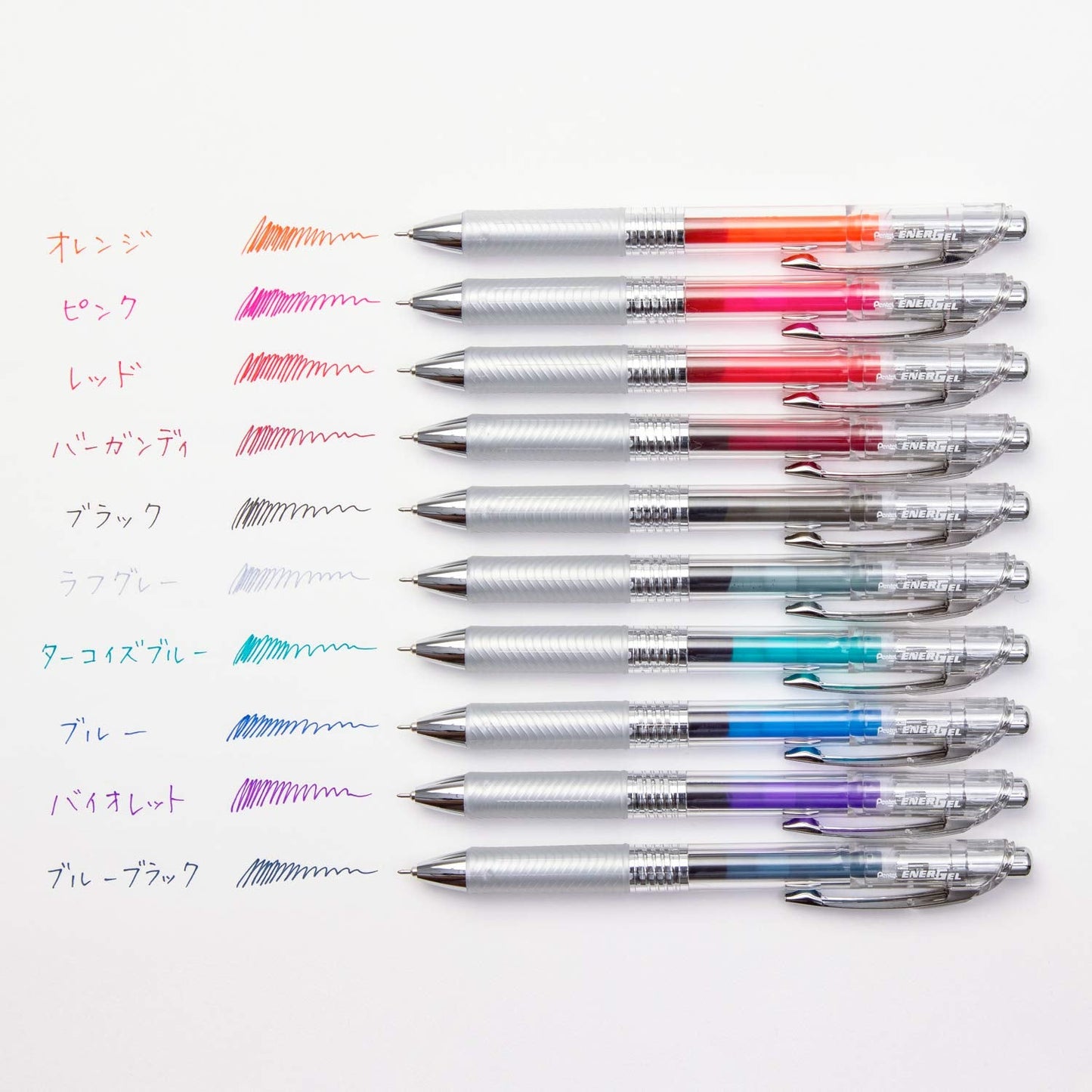 Pentel Gel Ink Ballpoint Pen, EnerGel, Infree, 0.5mm, Clear Body, BLN75TL-10, 10 Colors