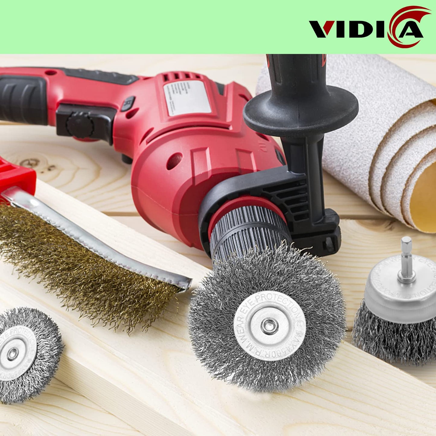 VIDICA Wire Brush Set 20 Pcs, 1/4 Inch Hex Shank Wheel for Drill, Carbon Steel Brush Set for Cleaning Rust