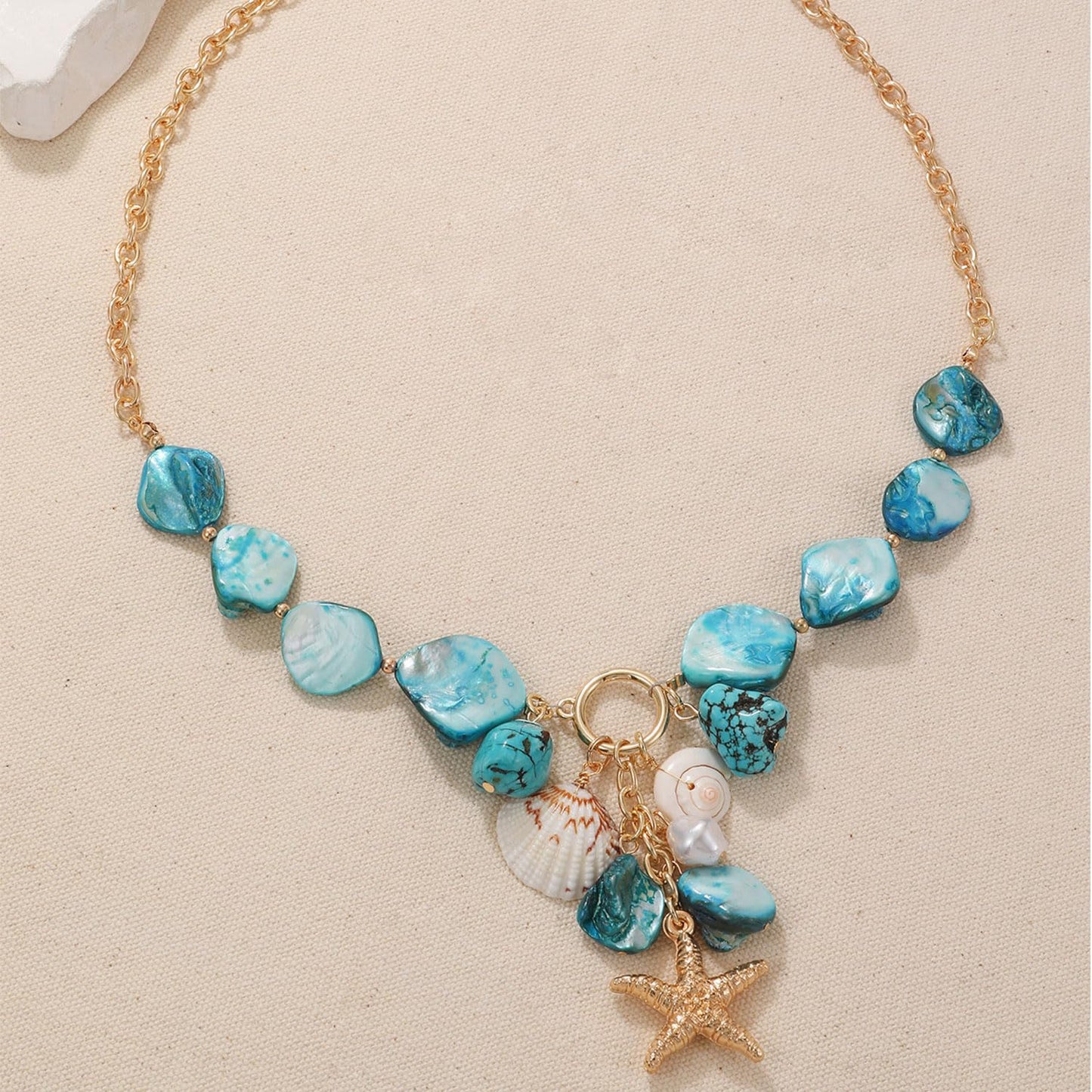 Decixde Shell Necklace Gold Starfish Necklace Seashell Necklaces Sea Starfish Necklaces Conch Necklace Summer Beach Jewelry (blue)