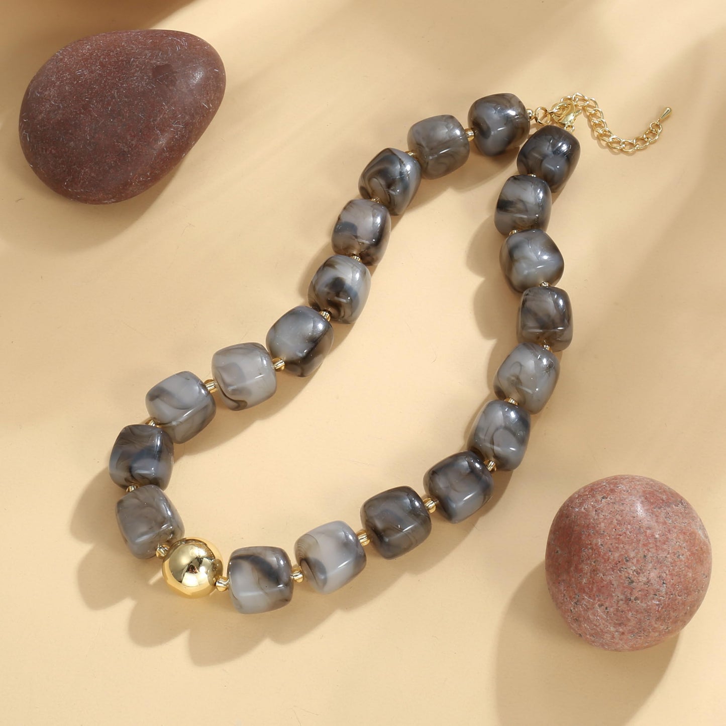 BREPINE Ash Grey Chunky Necklaces for Women Multicolored Large Square Resin Beads Necklace Trendy Bold Statement Beaded Summer Candy jelly Vacation Choker