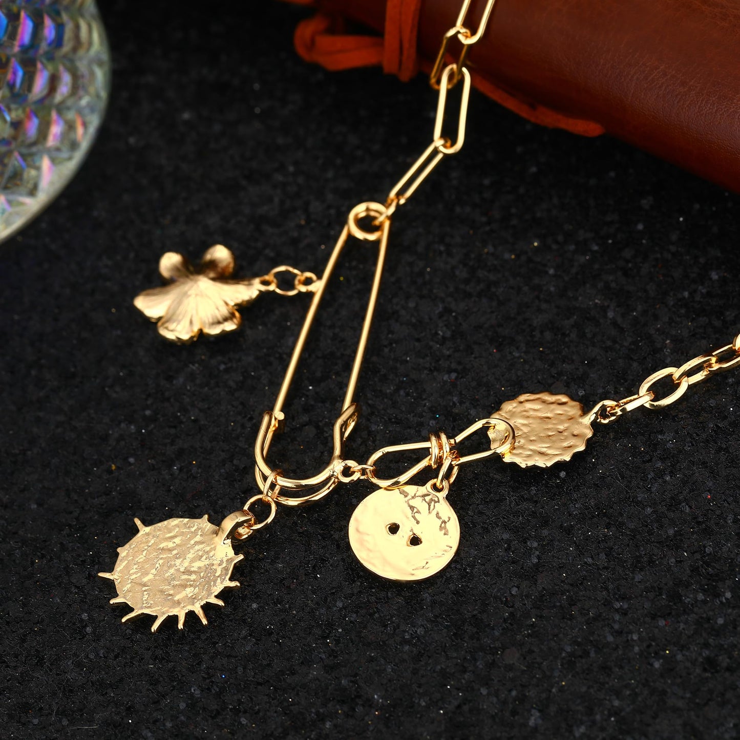BONJOULRY Charm Necklace for Women Gold Sun Flower Evil Eye Good Luck Pendent Necklace Chunky Paperclip Third Eye Amulet Necklace for Women Flower