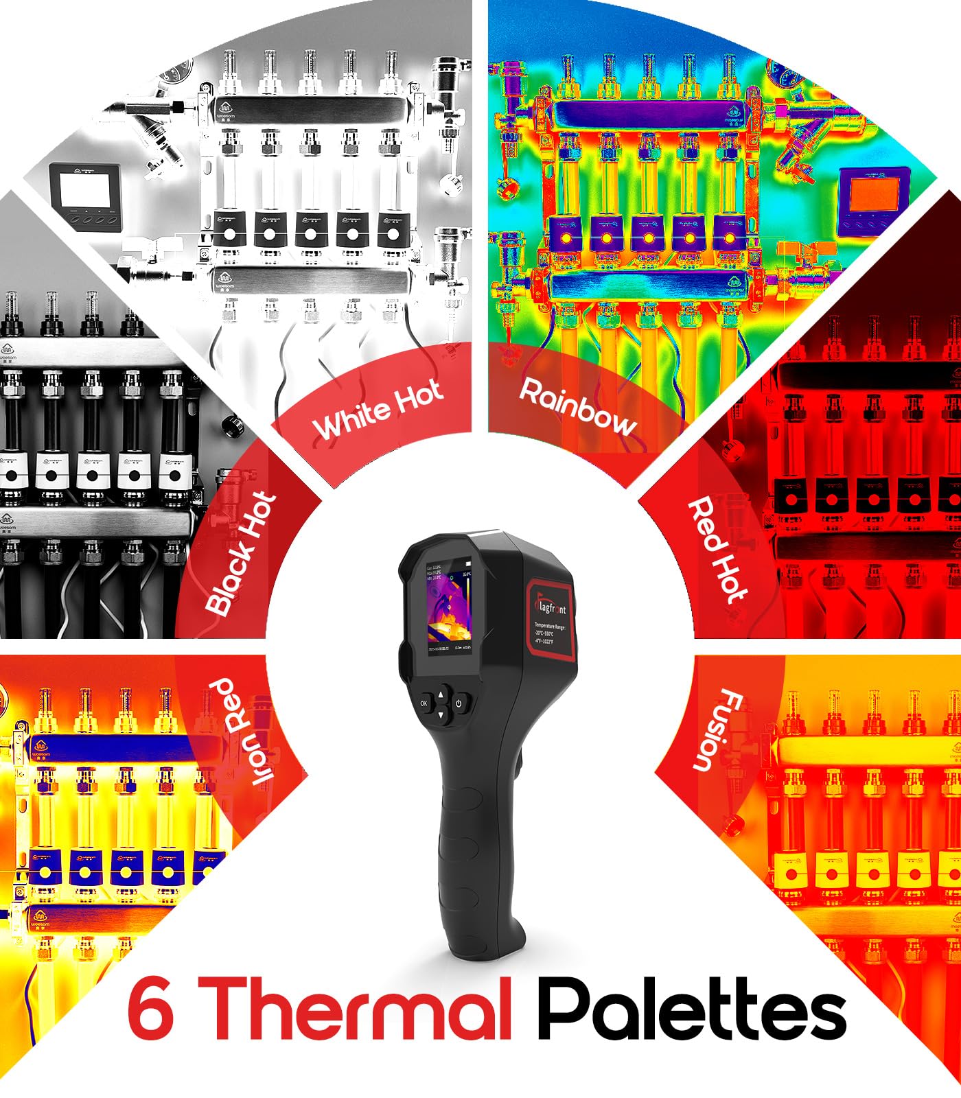 Flagfront Thermal Camera, 240 x 240 TISR Resolution, -4°F to 1022°F Temp Range, 25Hz Infrared Camera with Temperature Alarm, 50°FOV Handheld Thermal Imaging Camera
