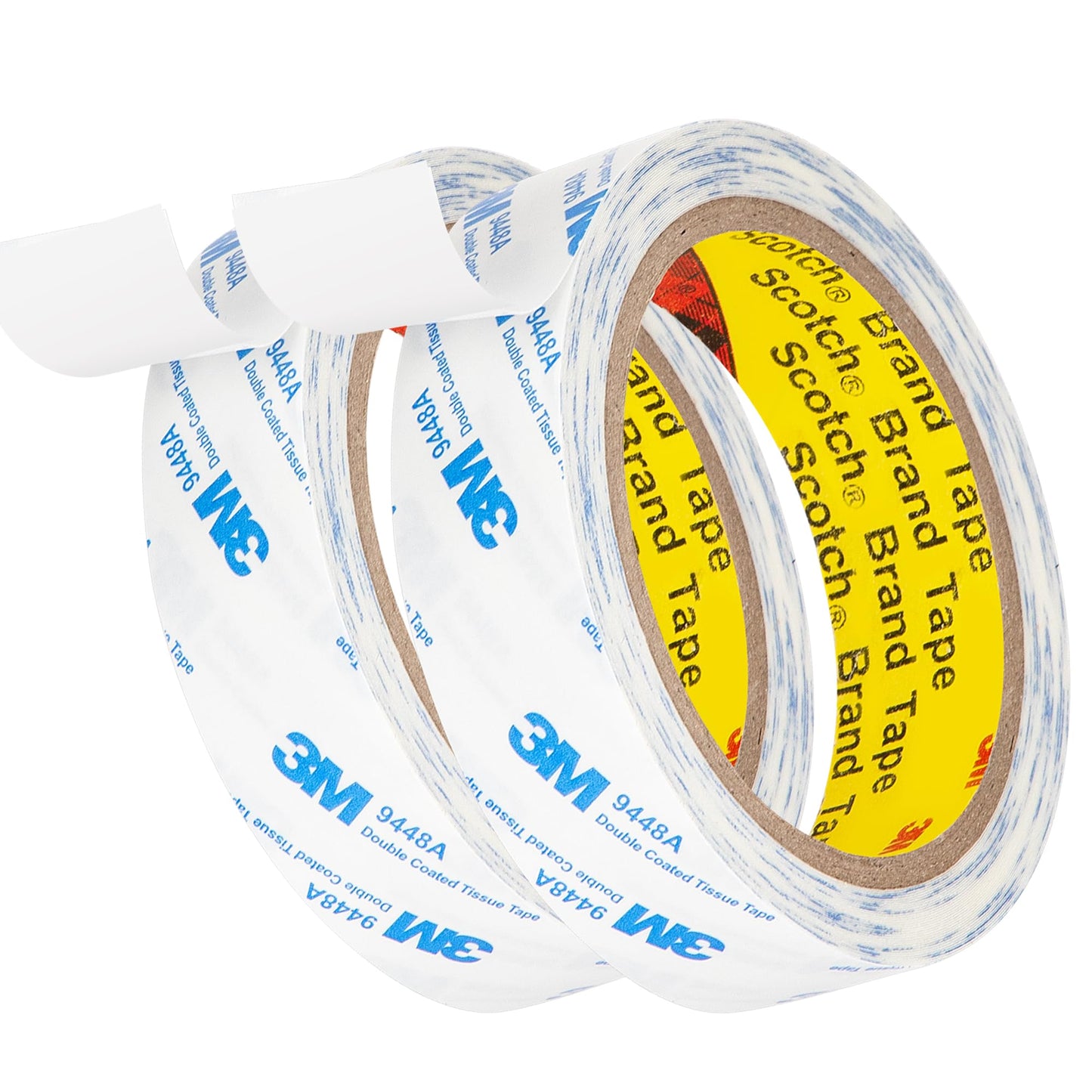 3M Double Sided Tape 1"×32.8Ft 2 Pack 9448A Double Coated Tissue Tape Adhesive Sticky Tape Translucent Removable for Foam Art Craft Nameplate Bonding