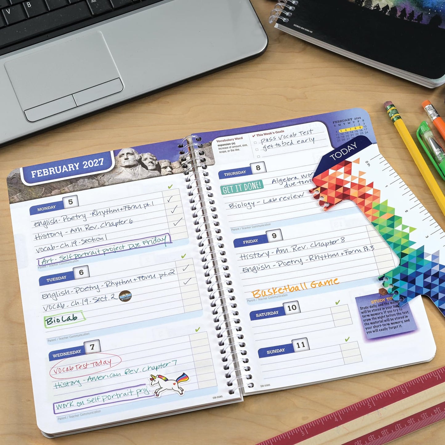 Global Datebooks 2026-2027 Middle & High School Student Planner 5.5" x 8.5" - Dated Weekly & Monthly Academic Planner with Ruler/Bookmark & Stickers, Ideal for Homework, Block Style, Blue Colors
