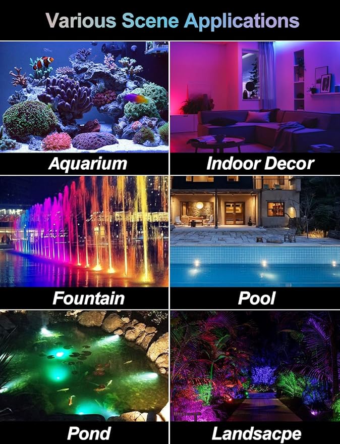 RGB Underwater Pond Lights, Super Bright 18 LED Submersible Fountain Lights Color Changing Spotlights, Bluetooth APP Control IP68 Waterproof for Fish Aquarium Tank Garden Yard Pool(Set of 8)
