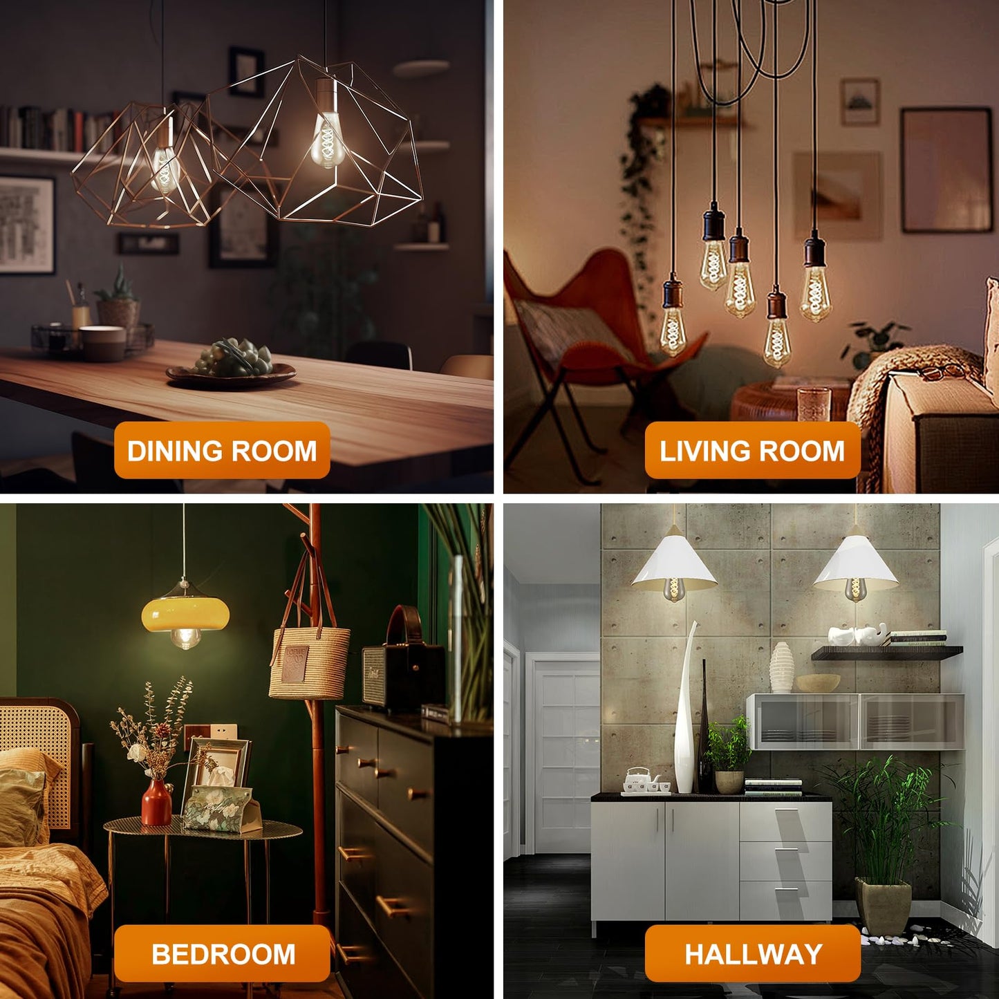Decoaui E26 ST64 Vintage Edison Light Bulbs, Smoky Grey Coated Glass, Dimmable, 4W(20W Equivalent) 150 Lumens, 2700K Soft White, Spiral Filaments Design, Antique Style, 25000 Hrs, 6-Pack