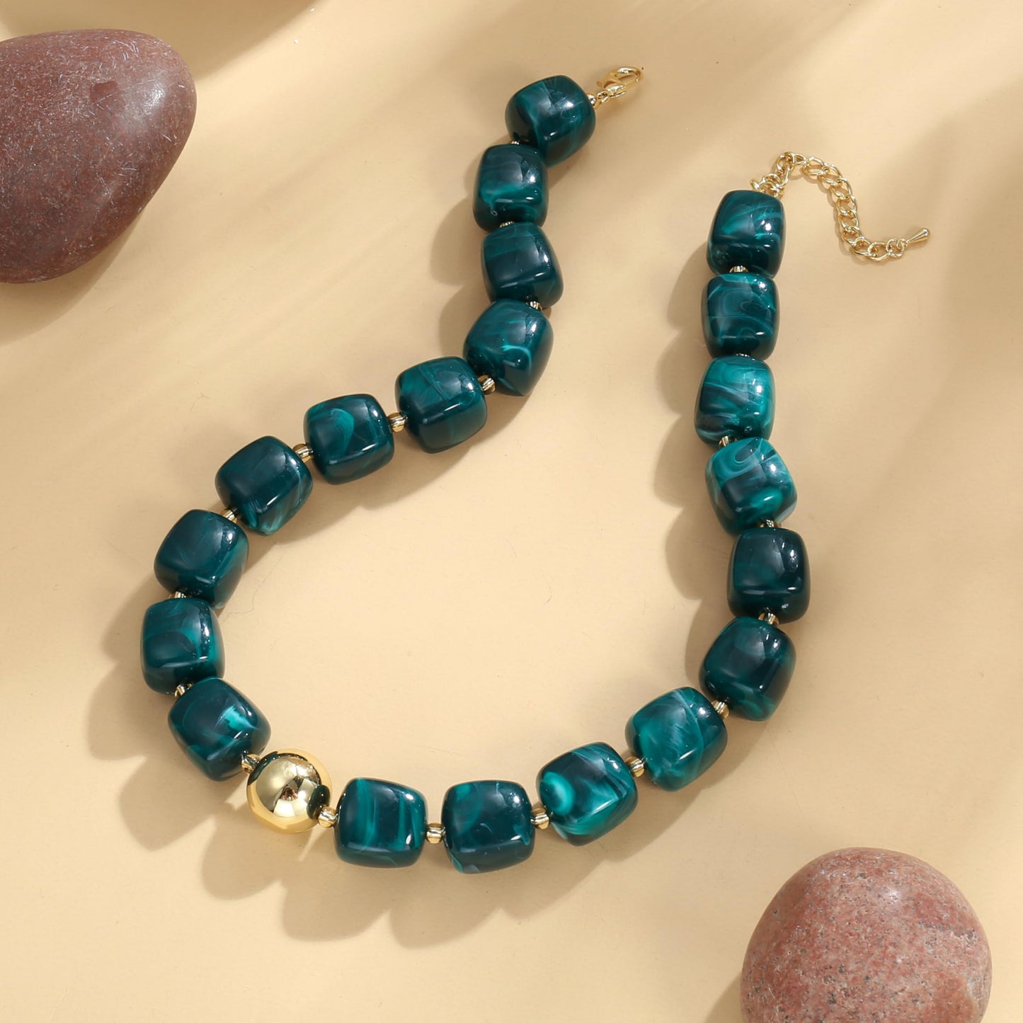 BREPINE Ink Green Chunky Necklaces for Women Multicolored Large Square Resin Beads Necklace Trendy Bold Statement Beaded Summer Candy jelly Vacation Choker