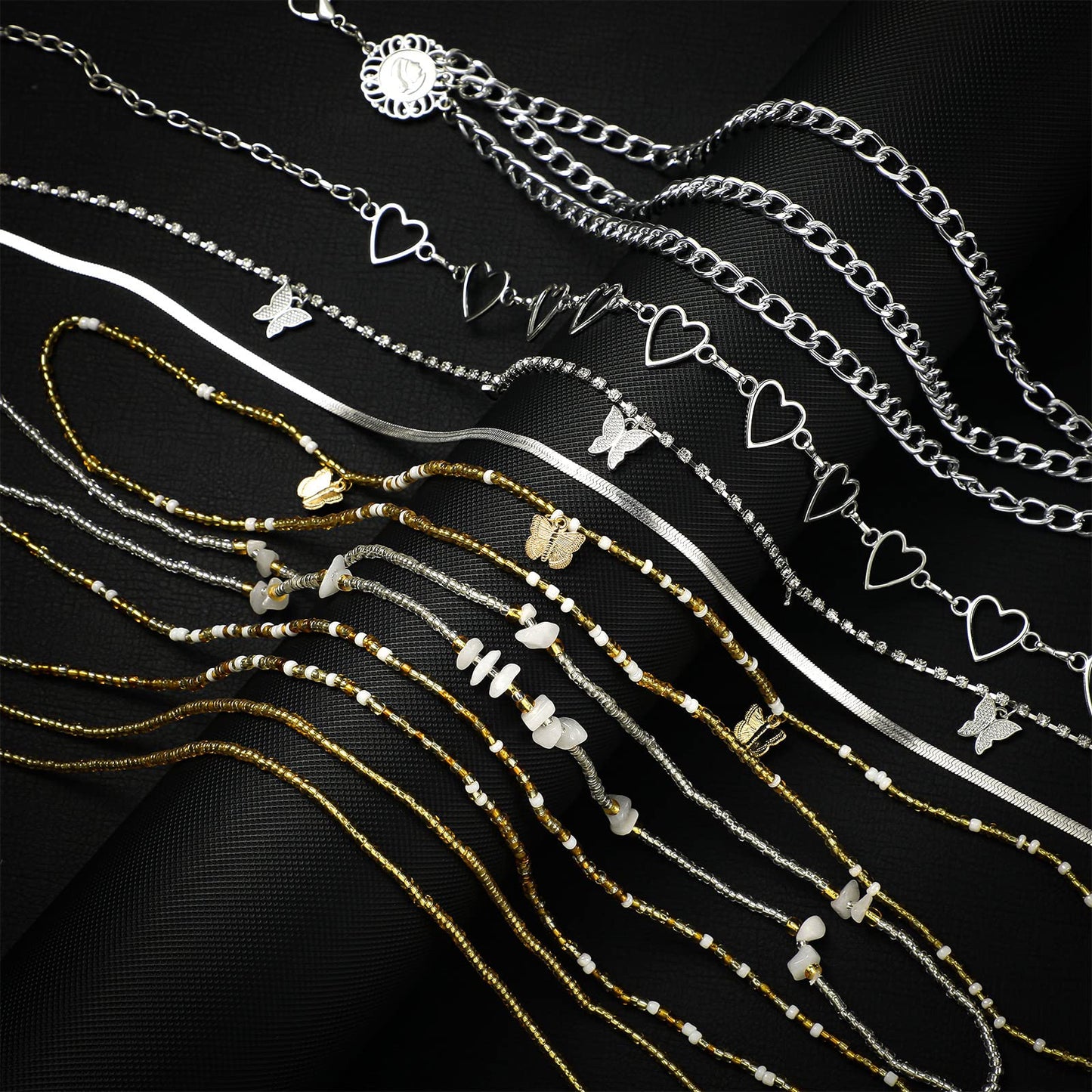 JenPen 8 Pcs Belly Chain Adjustable Waist Chain Summer Beach Bikini Waist Body Beads for Women Adults Multilayer(Stylish Style)
