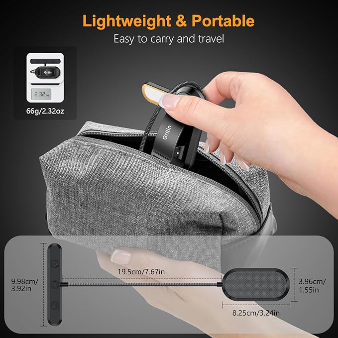 Gritin Rechargeable Book Light for Reading in Bed with 19 LED &Memory Function-Eye Caring 3 Color Temperatures,5 Brightness Levels,90 Hrs Runtime Flexible Goose Neck Clip on Light for Book Lovers