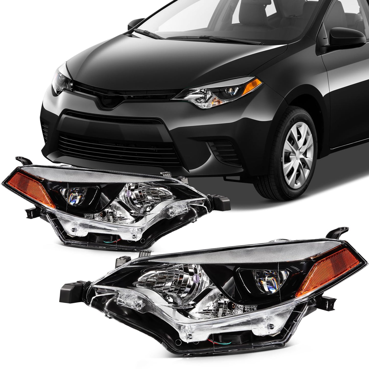SCITOO Headlight Assembly Fit 2014-2016 for Toyota Corolla Base/CE/C/LE Eco/LE/L/S Plus/S/Special Edition Sedan 4-Door Pair Head