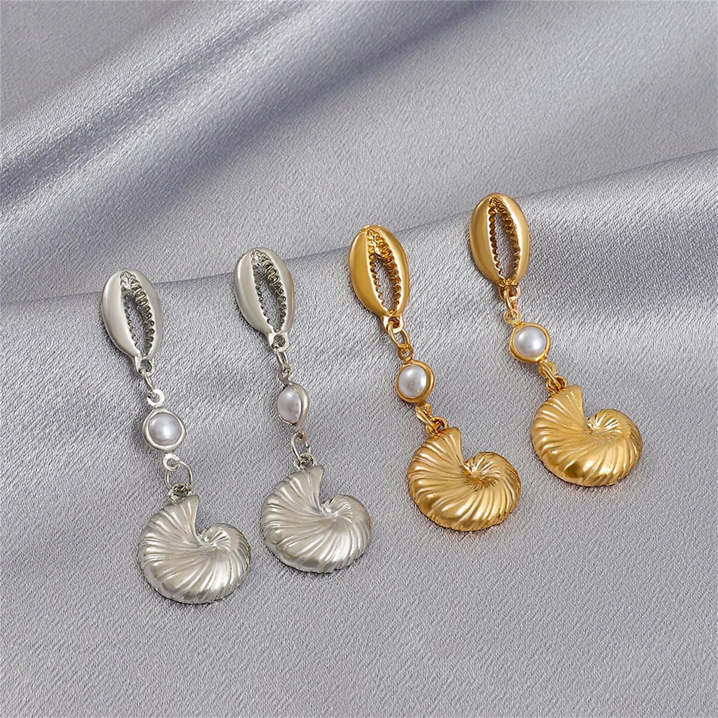 Asymmetric Starfish Seashell Earrings Gold Plated Boho Handmade Charm Cowrie Sea Shell Conch Star Ocean Animals Long Dangle Drop Earrings for Women Hawaii Summer Beach Party Holiday Jewelry Gifts (Gold conch earring)
