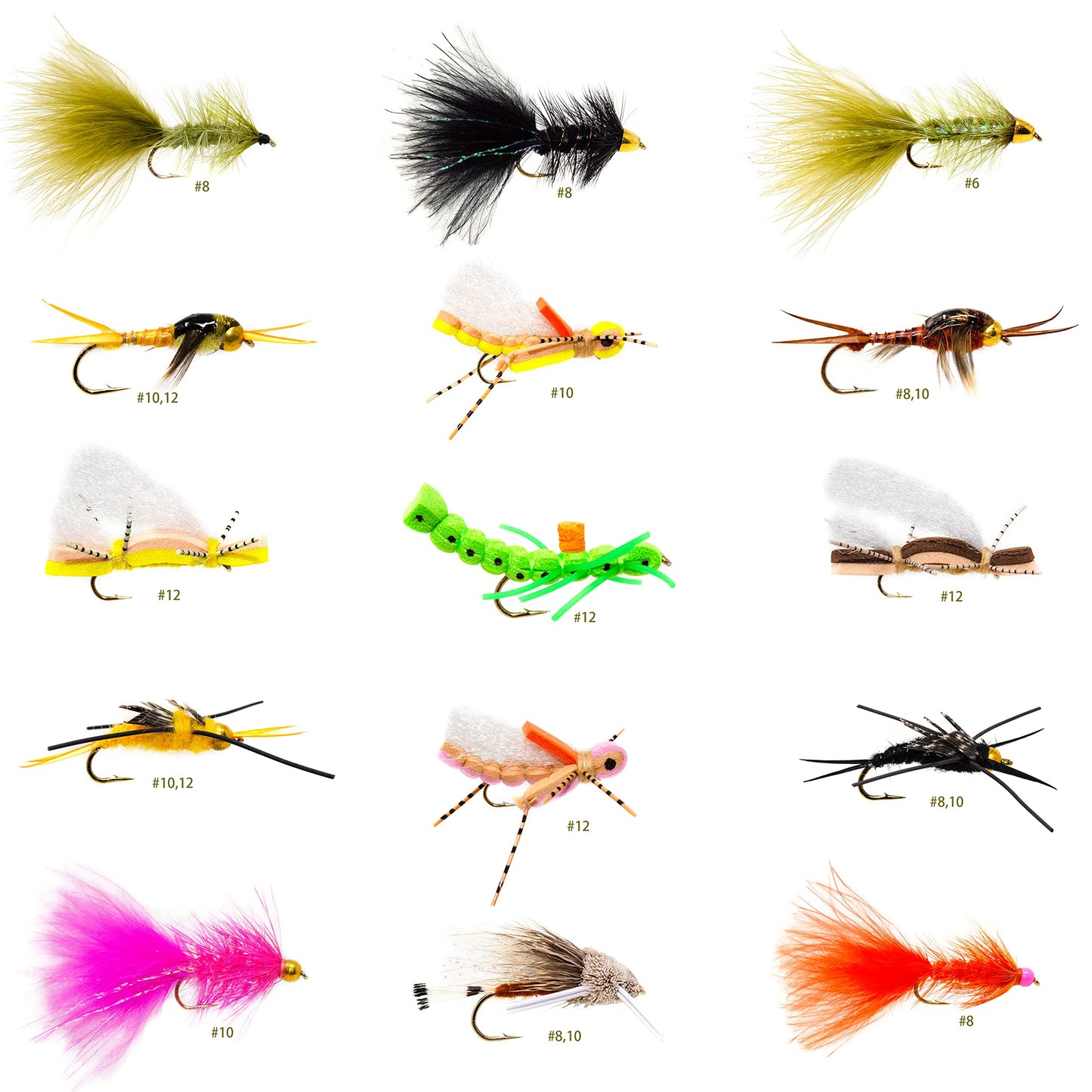 ROKC 20 Woolly Bugger Streamer, Hopper, Gold Bead Rubber Leg Stone Trout Fly Fishing Assortment | Trout, Bass, Pike, Baitfish Flies