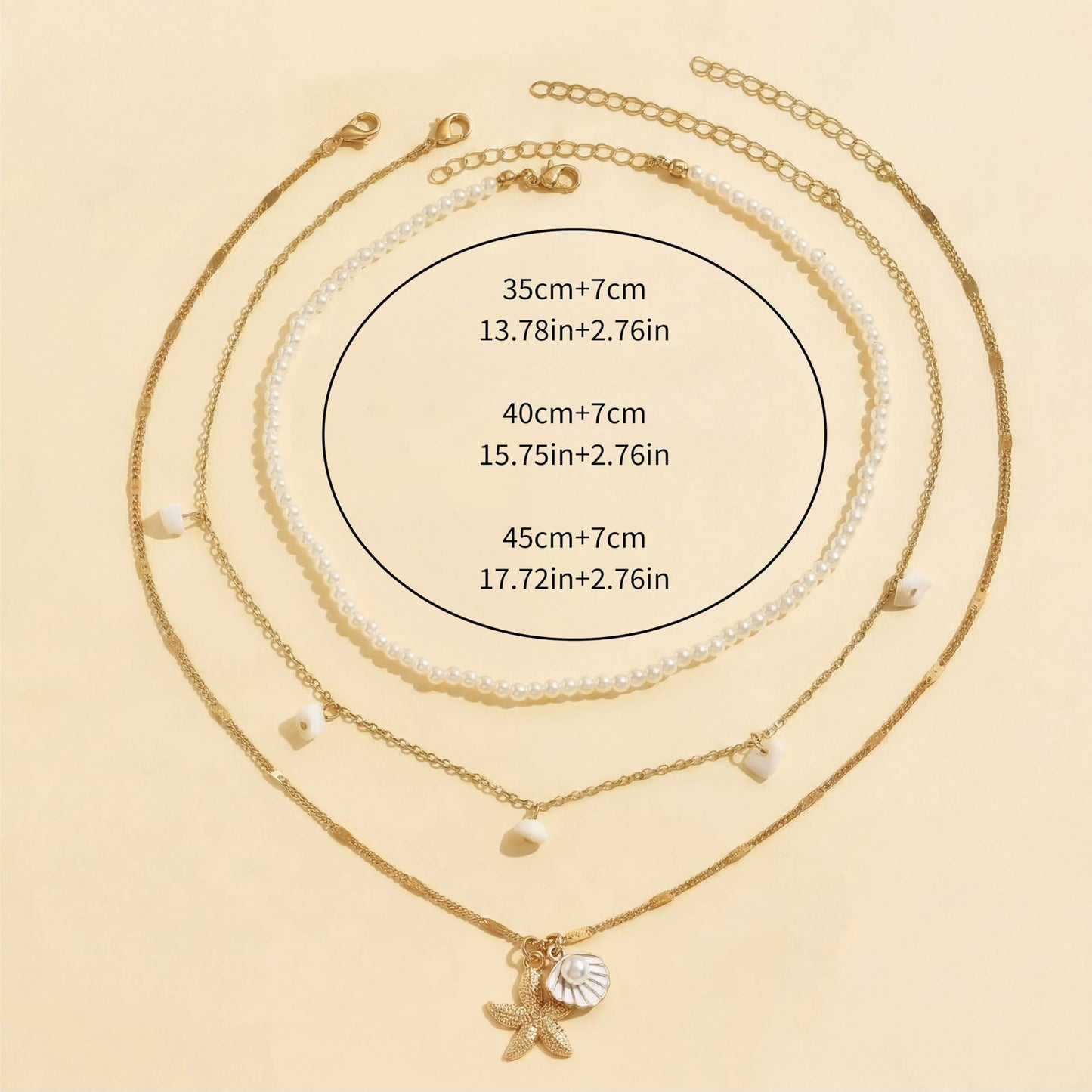 Shell Starfish Necklace for Women, Gold Plated Layered Pendant Necklace with Pearl Conch Charms, Boho Coastal Summer Beach Vacation Jewelry Gifts(Stone)