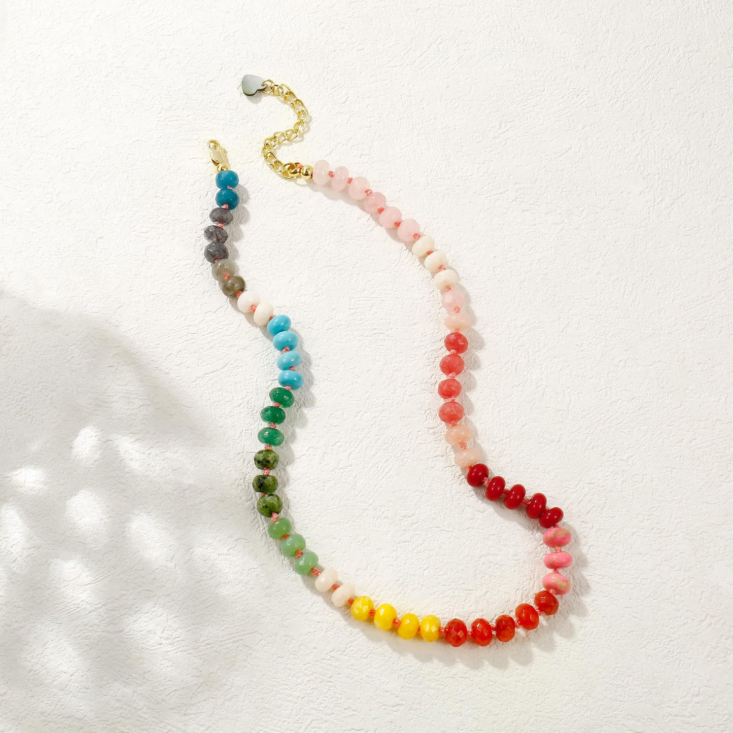 Gemstone Beaded Necklace for Women Colorful Natural Stone Freshwater Pearl Surfer Beach Rainbow Necklace Jewelry Gift (colorful -02)