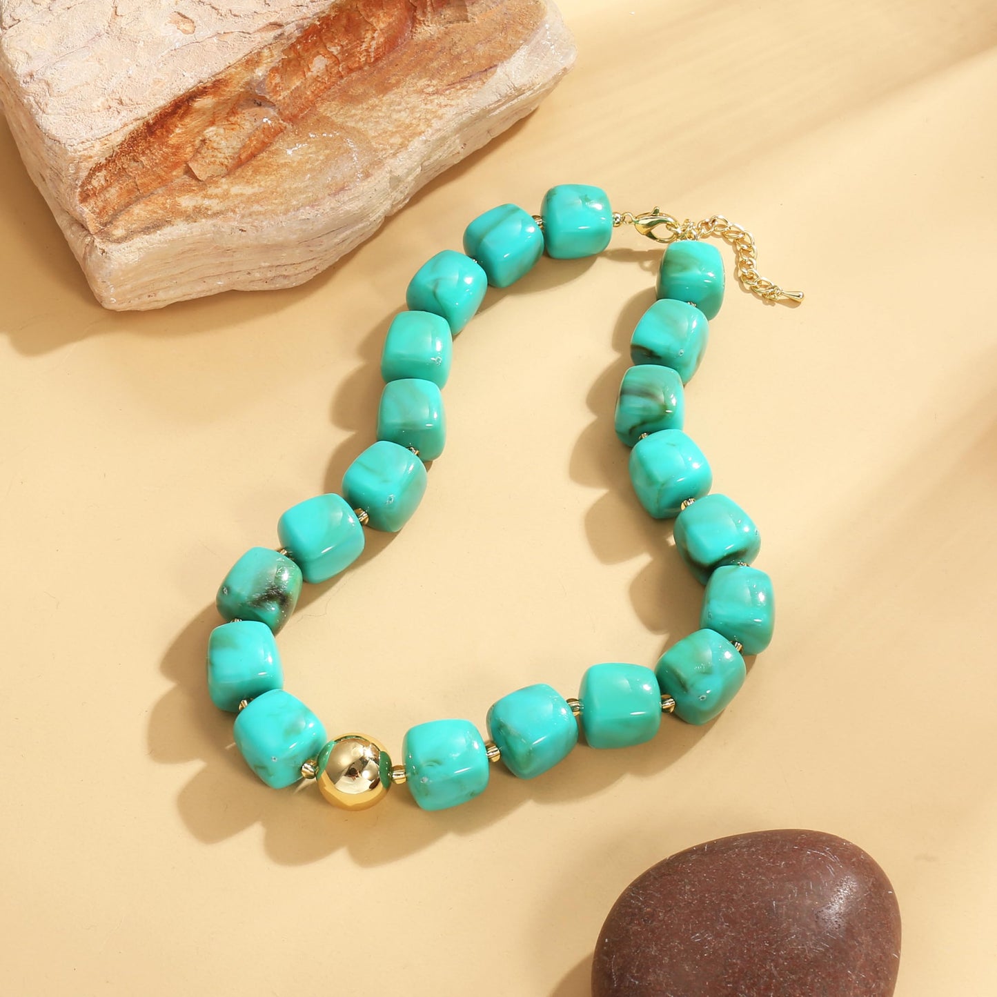 BREPINE Turquoise Chunky Necklaces for Women Multicolored Large Square Resin Beads Necklace Trendy Bold Statement Beaded Summer Candy jelly Vacation Choker
