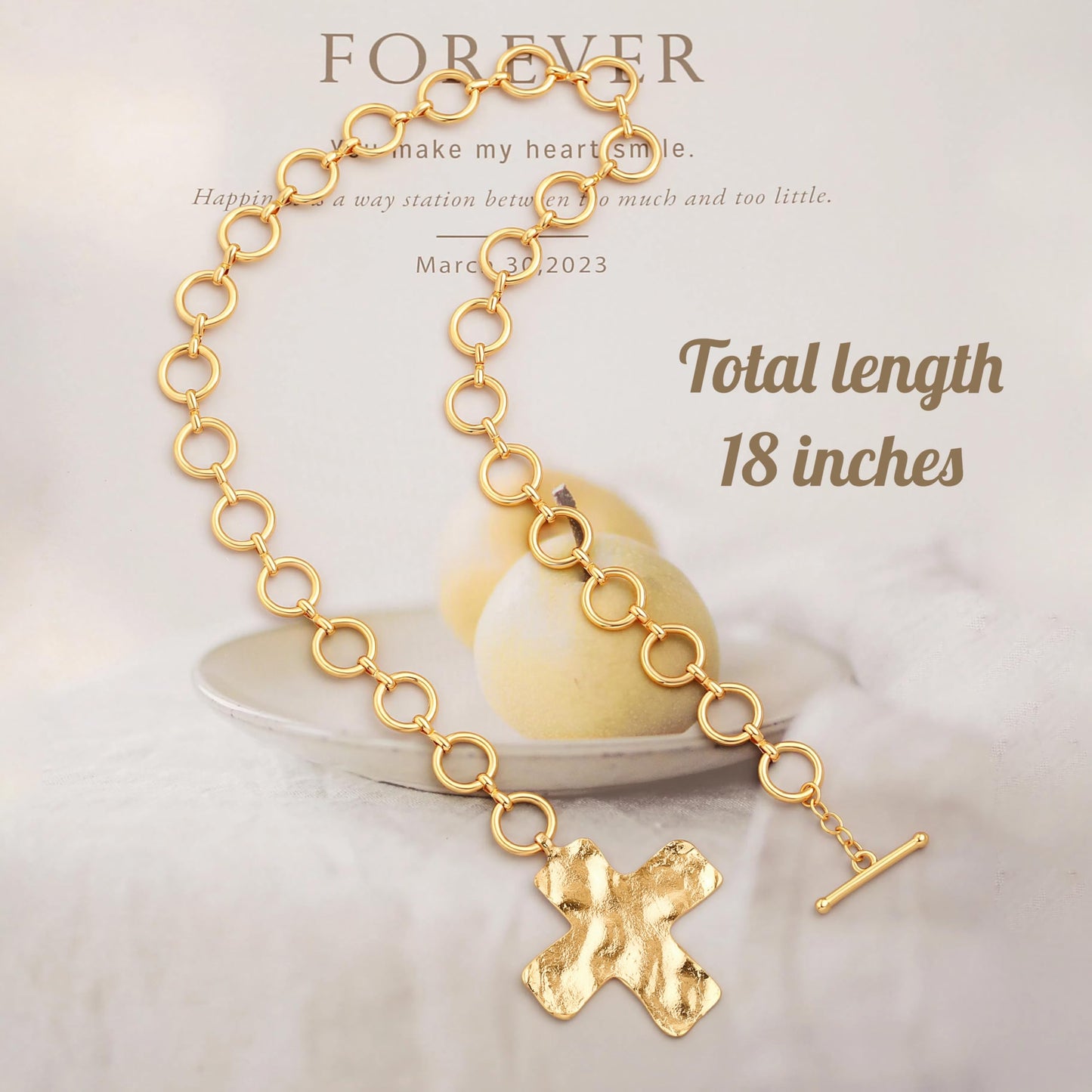 PEARLADA Chunky Big Cross Necklace for Women, Statement 18k Gold Plated Toggle Necklace Y2K Jewelry