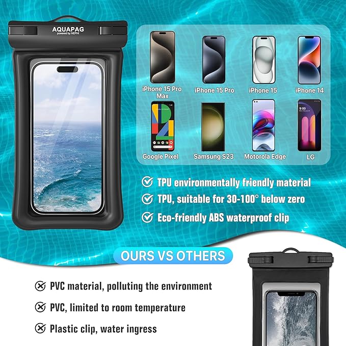 NEPHI IP68 Waterproof Phone Pouch 2 Pack-Up to 7.0",Adjustable Neck Lanyard Floating Waterproof Phone Case for iPhone,Phone Dry Bags for Vacation Beach Pool Travel Essentials (Black Green 2 Pack)
