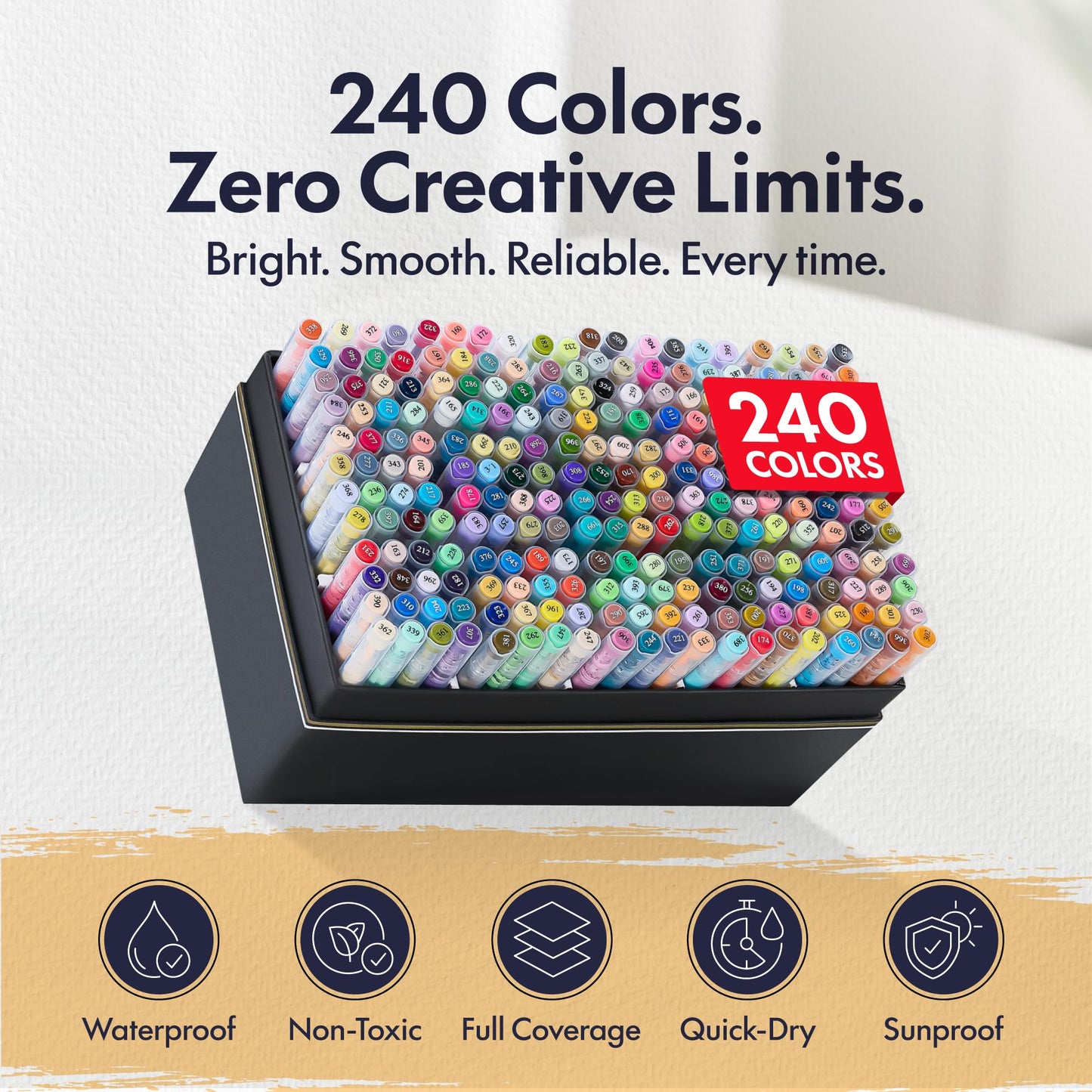 Xushro Acrylic Markers Set - 240 Brush Tip with Waterproof & No-Bleed Lightfast Ink - Acrylic Paint Markers for Rock Painting, Canvas, Wood, Glass, Fabric, & Egg - Arts and Crafts for Adults & Kids