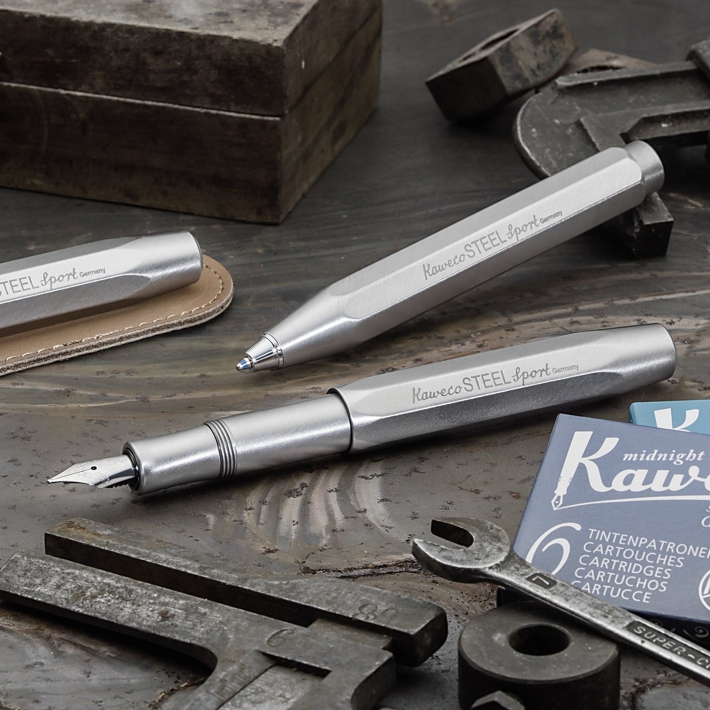 Kaweco STEEL SPORT Fountain Pen I Exclusive Reservoir Pen for Ink Cartridges Including Retro Metal Box I Writing Instrument Pen 13 cm I Nib: EF (Extra Fine)