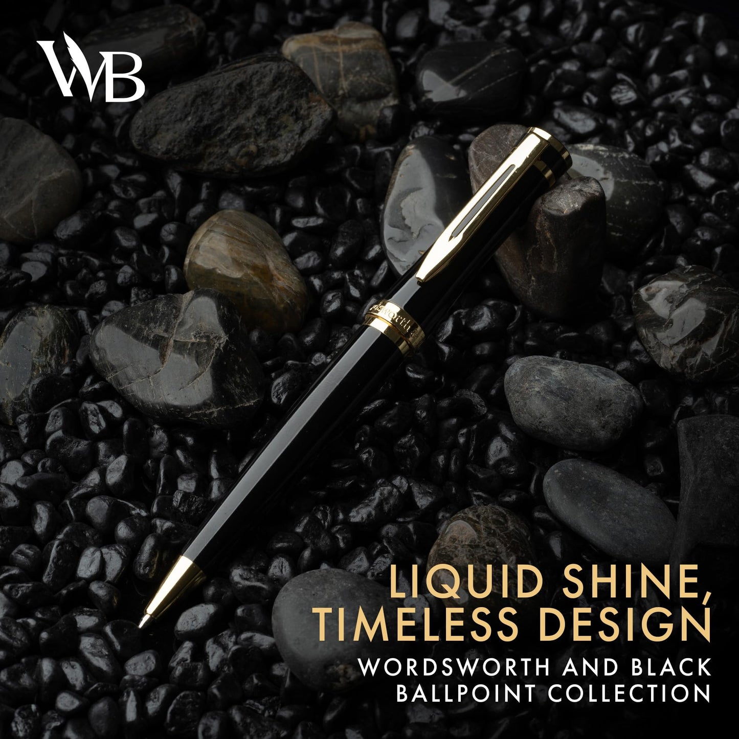 Wordsworth and Black Luxury Ballpoint Pen Set - Black Lacquer 24K Gold Finish, Refillable Fine Point, Elegant Gift for Men & Women, Includes Ink Refill, Nice Pens for Work