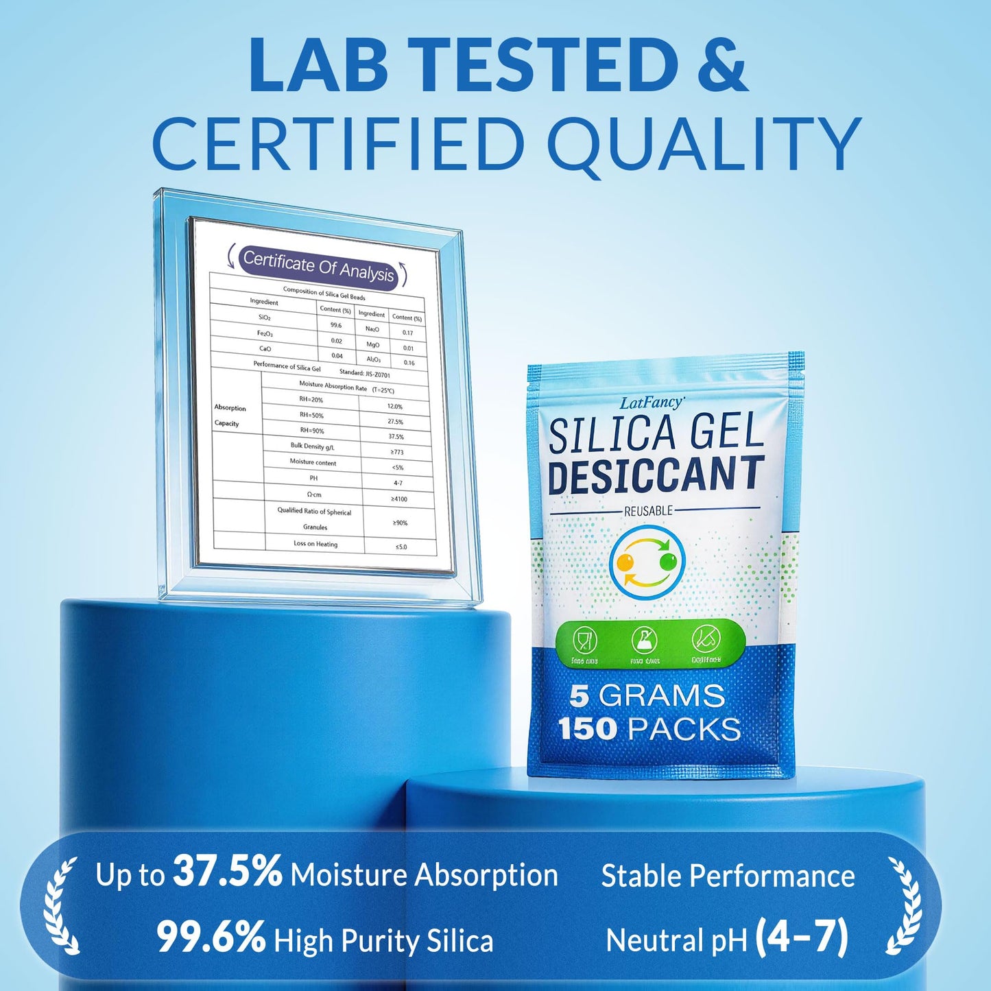 Silica Gel Packets 5 Gram 150 Pack, Color-Indicating Rechargeable Desiccant Packs Moisture Absorber for Food Storage, Electronics, Camera Lens, Toolboxes, 3D Printer Filament & Safes