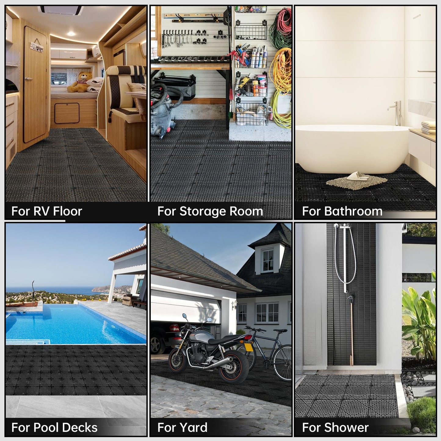 RITOLLO Modular Interlocking Cushion Drainage Floor Tiles, 16-Pack 11.8"x11.8" PVC Raised Non-Slip Interlocking Mats with Drain Holes for Deck, Pool, Garage, Shower, Patio, Bathroom, Sauna, Yard