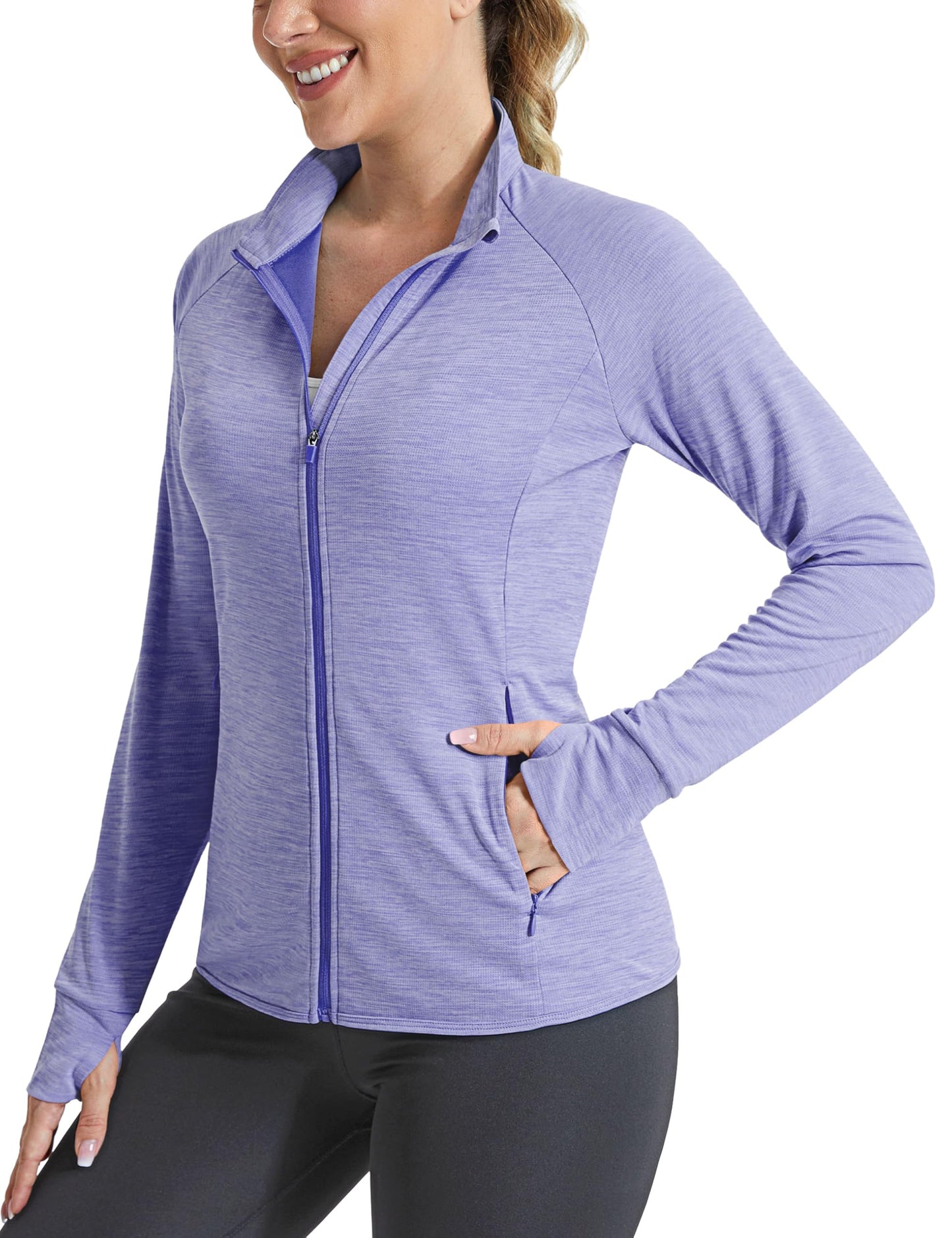MAGCOMSEN SPF Jacket for Women Lightweight Full Zip Sun Protection Clothing Long Sleeve Shirts UV UPF Fishing Pockets Light Purple M
