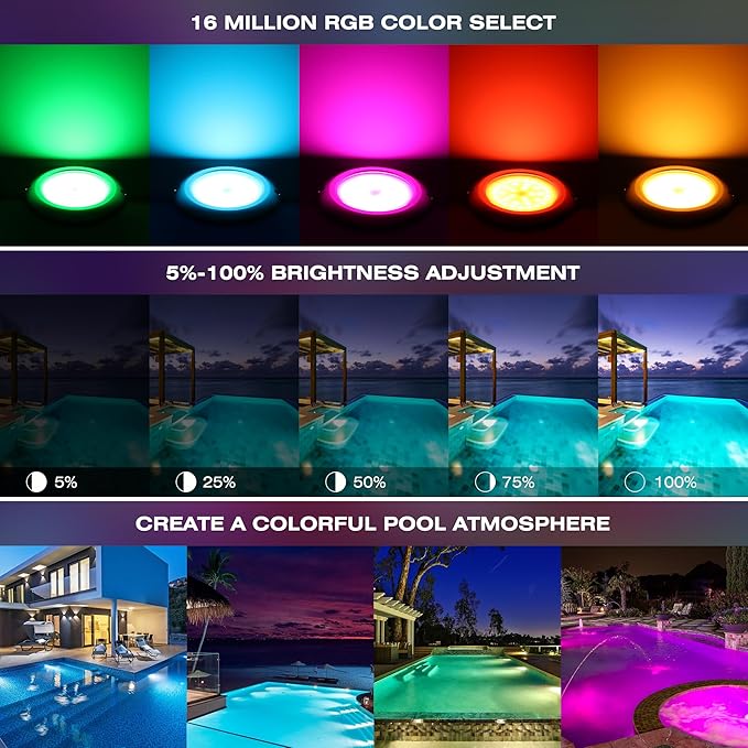 HUSUKU 5.8 Inch RGB LED Pool Light - 50FT 60W 6000LM Ultra Slim Pool Light for Inground Pools Waterproof IP68, 12V Underwater Swimming Pool Light Fixture(1/2 NPT Thread, Remote Control NOT Includ)