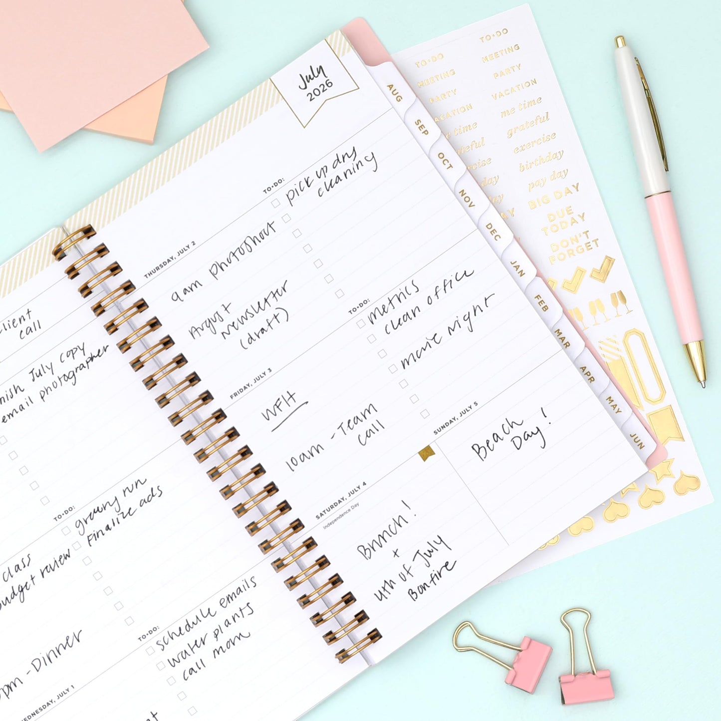 Blue Sky Day Designer 2026-2027 Weekly and Monthly Academic Year Planner Calendar, July 2026 - June 2027, 5" x 8", Flexible Cover, Wirebound, Storage Pocket, Includes Stickers, Smitten