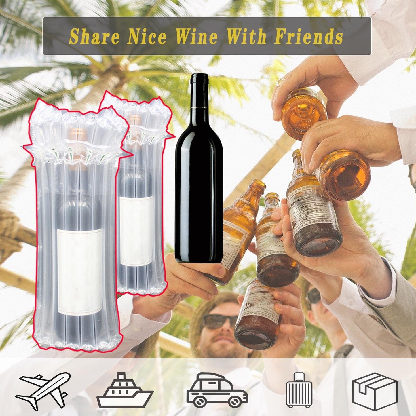 STAYWILD 31 Packs Wine Bottle Travel Protector & Inflatable Bags Airplane,Air Column Bubble Cushion Wrap Pouches for Shipping Packing Transport