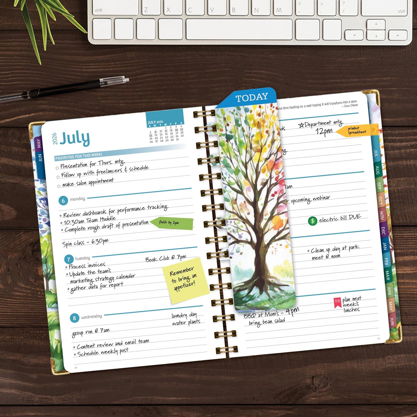 HARDCOVER Academic Year 2026-2027 Planner: 14 Months (May 2026 Through June 2027) 5.5"x 8" Daily Weekly Monthly Planner Yearly Agenda. Bookmark, Pocket Folder and Sticky Note Set (Tree Seasons)