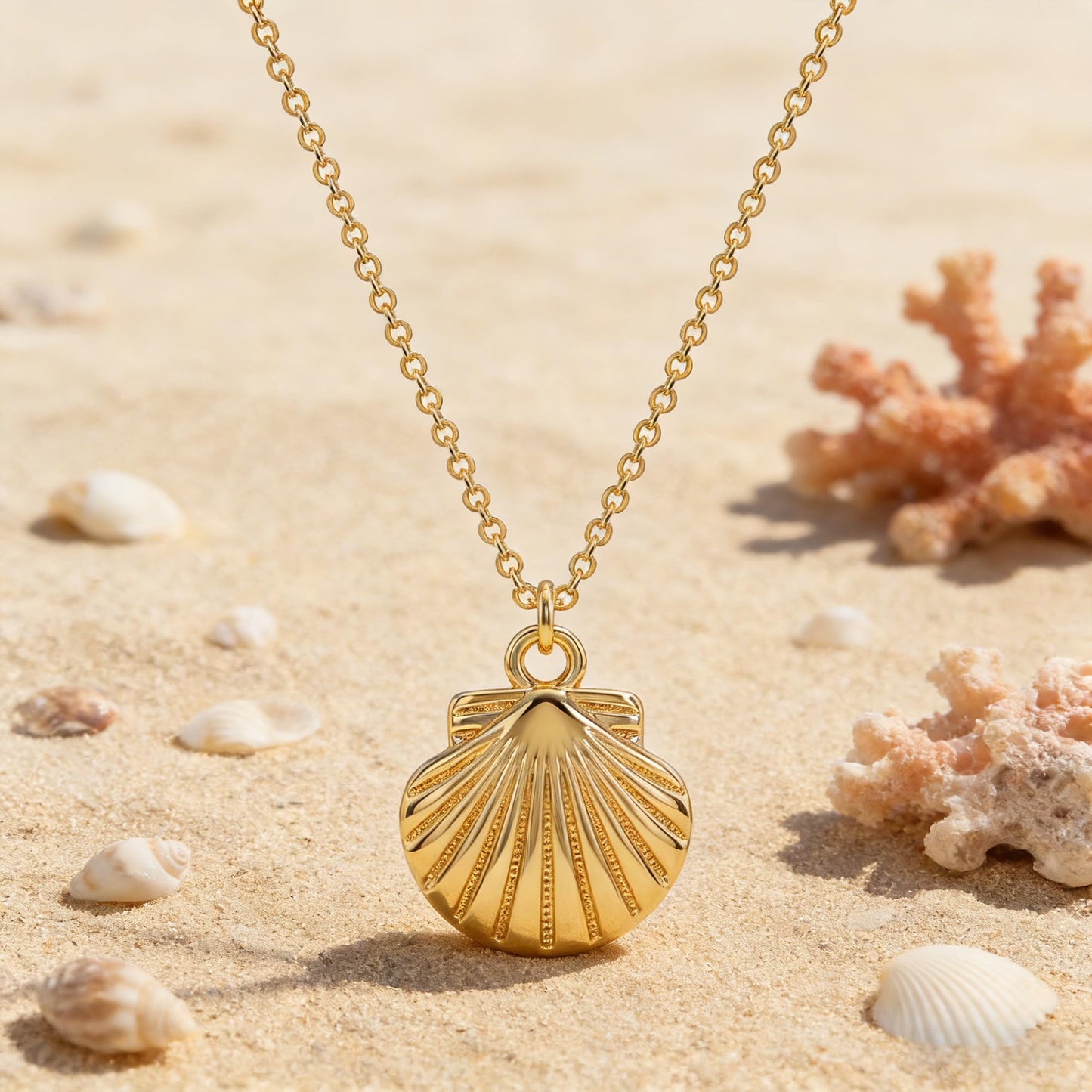Dremmy Studios Shell Dainty Necklace for Women 14K Gold Plated Boho Summer Beach Coastal Pendnat Necklace for Women Summer Jewelry Gift