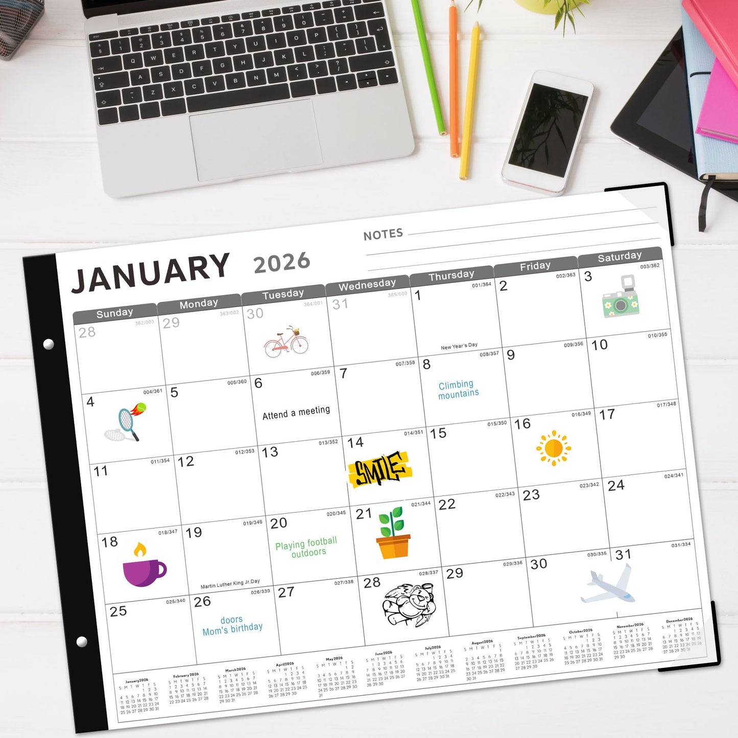 Desk Calendar 2026, KOPEESY 22" x 17" Large Desk Calendar, 18 Mouths From January 2026 to June 2027, Desktop Calendar with Notes and Thick Paper for Home, Office and School