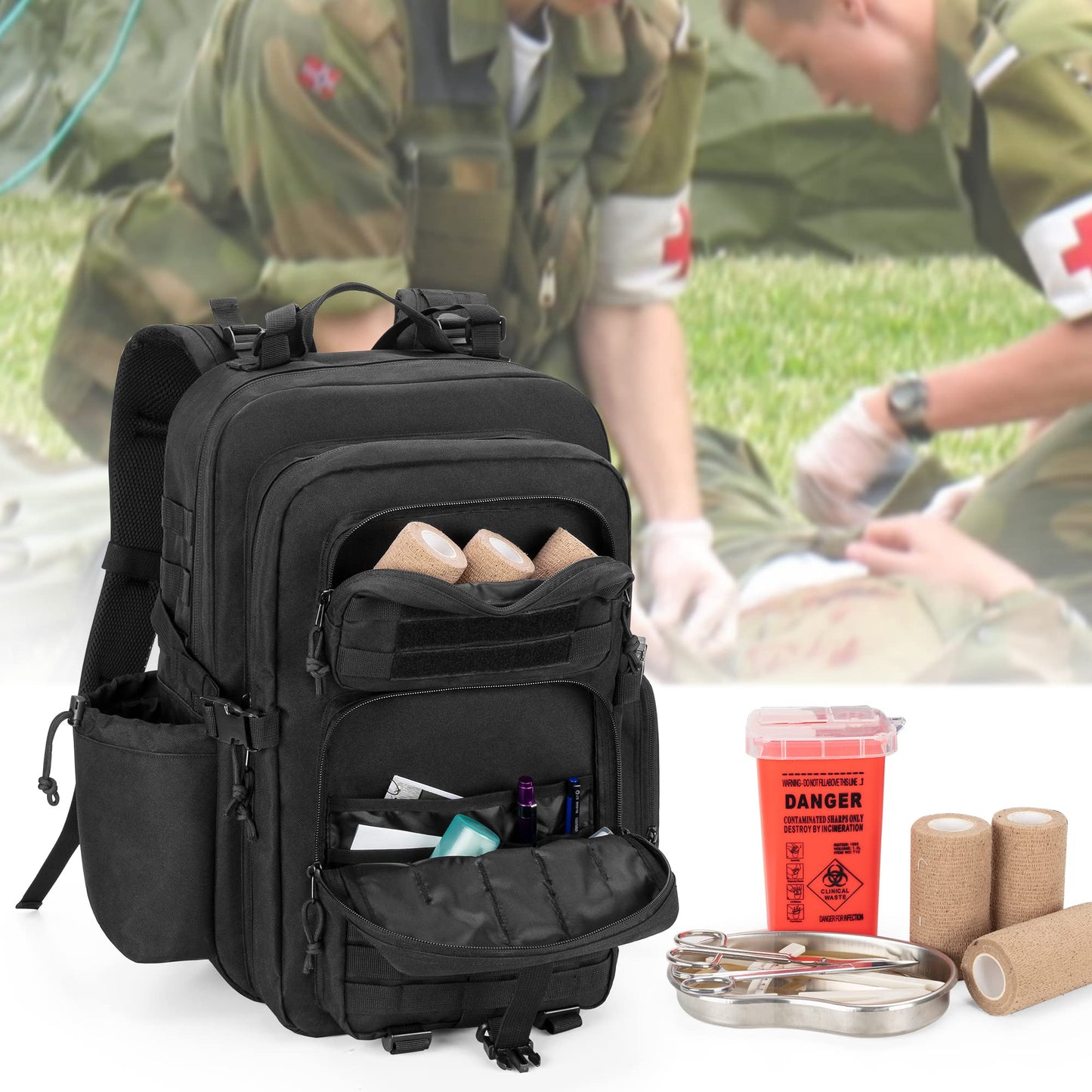 Damero Medical Tactical Backpack, Medical Supplies Bag with Top Y-Strap