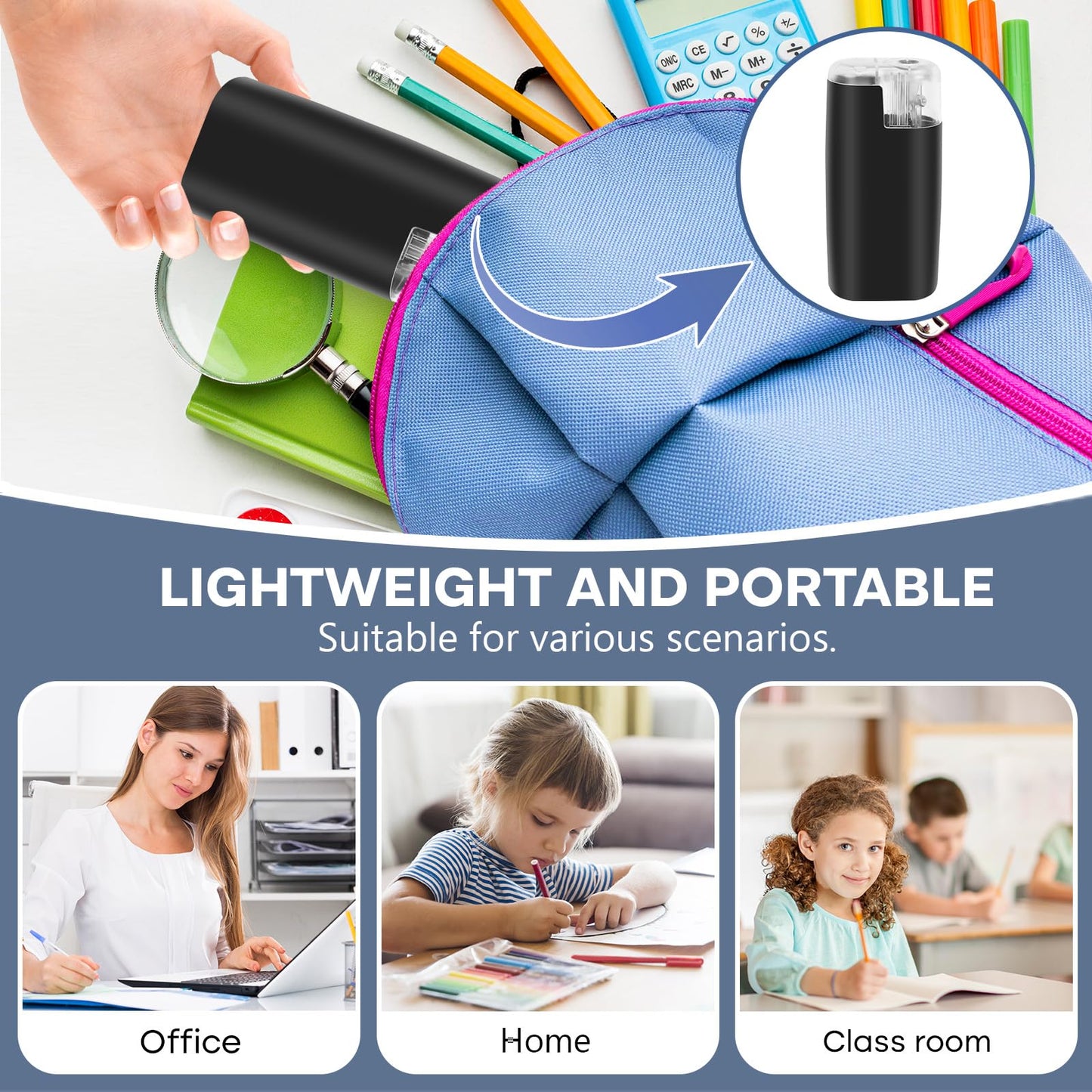 Portable Battery-Powered Electric Pencil Sharpener – Compact Design for Easy Use at Home, School, or Office – Ideal for Standard Pencils (Black)