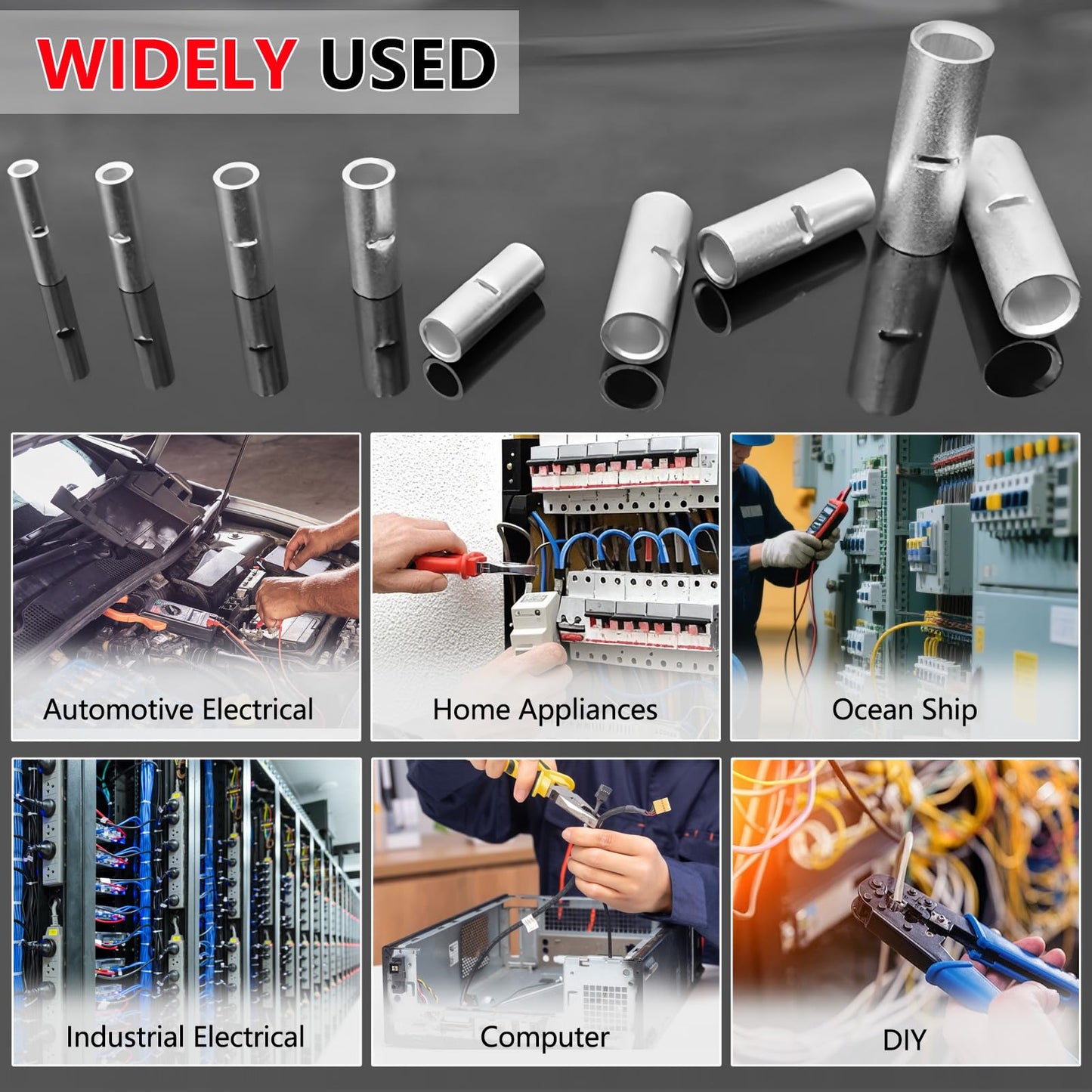 BAALA 520 PCS Non Insulated Butt Connectors Kit,26-8 Gauge Butt Splice Connector Uninsulated Wire Splice Connectors, Tinned Copper Marine Grade Seamless Barrel Crimping Butt Terminals