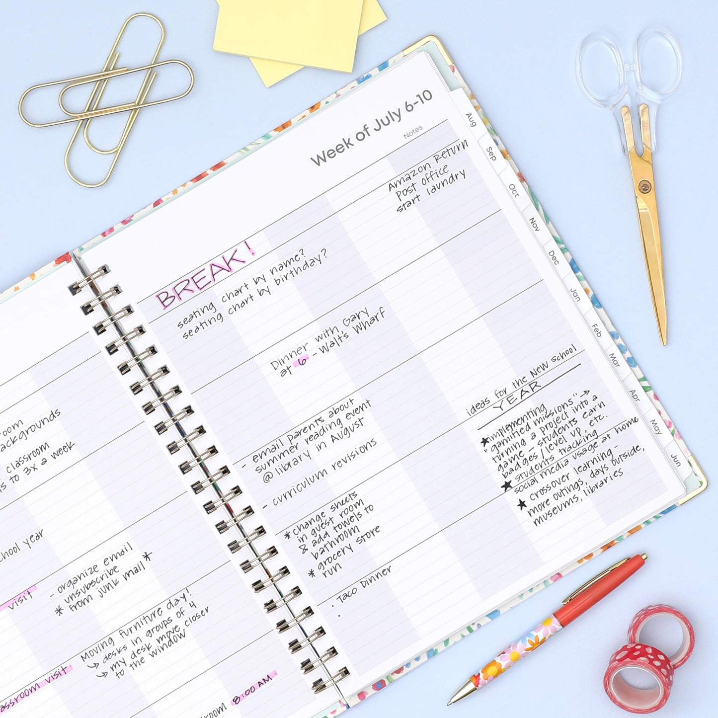 Blue Sky 2026-2027 Weekly and Monthly Academic Year Teacher Lesson Planner Calendar With Clipboard, July 2026 - June 2027, 8.5" x 11", Hard Cover, Wirebound, Laminated Tabs, Miah