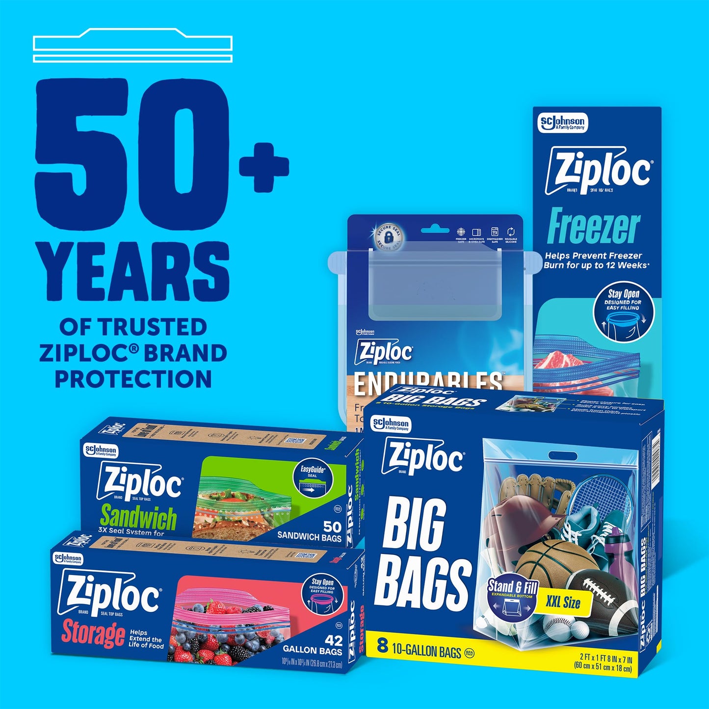 Ziploc Big Bags 10 Gallon XXL, Reusable Large-Capacity Plastic Storage Bags, 8 count