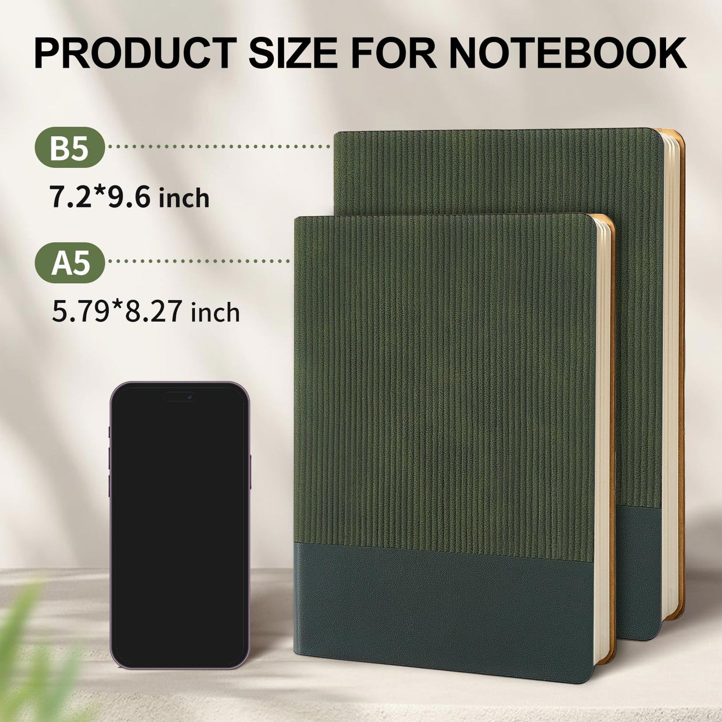 TSFPapier Lined Journal Notebook for Work College Ruled Note Book 5.79"x8.27"A5 PU Leather Daily Journaling 216 Pages for Women Men Writing Home School Supplies Business (Dark Green)