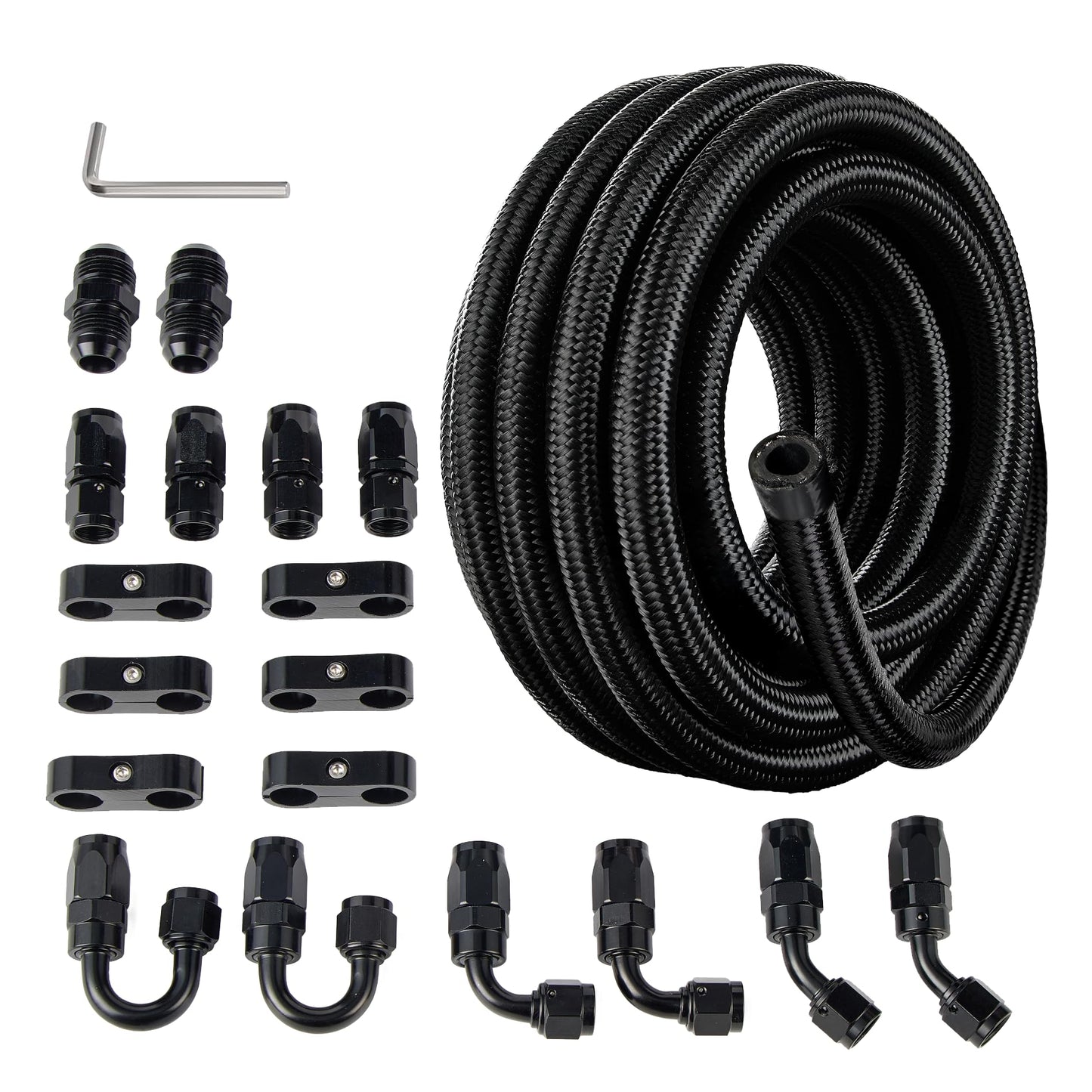 EVIL ENERGY 10AN Fuel Line Kit, 10AN Nylon Braided Fuel Line Hose Fitting Kit CPE 10FT Black