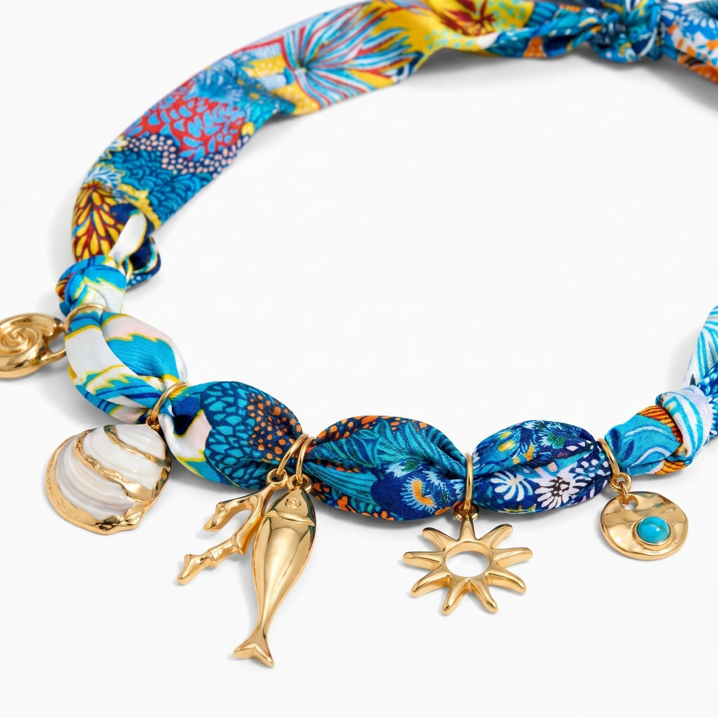 CLASSYZINT Scarf Necklace with Fish Conch Sun Charm Necklace Ocean Theme Choker Necklace Beach Vacation Party Holiday Jewelry