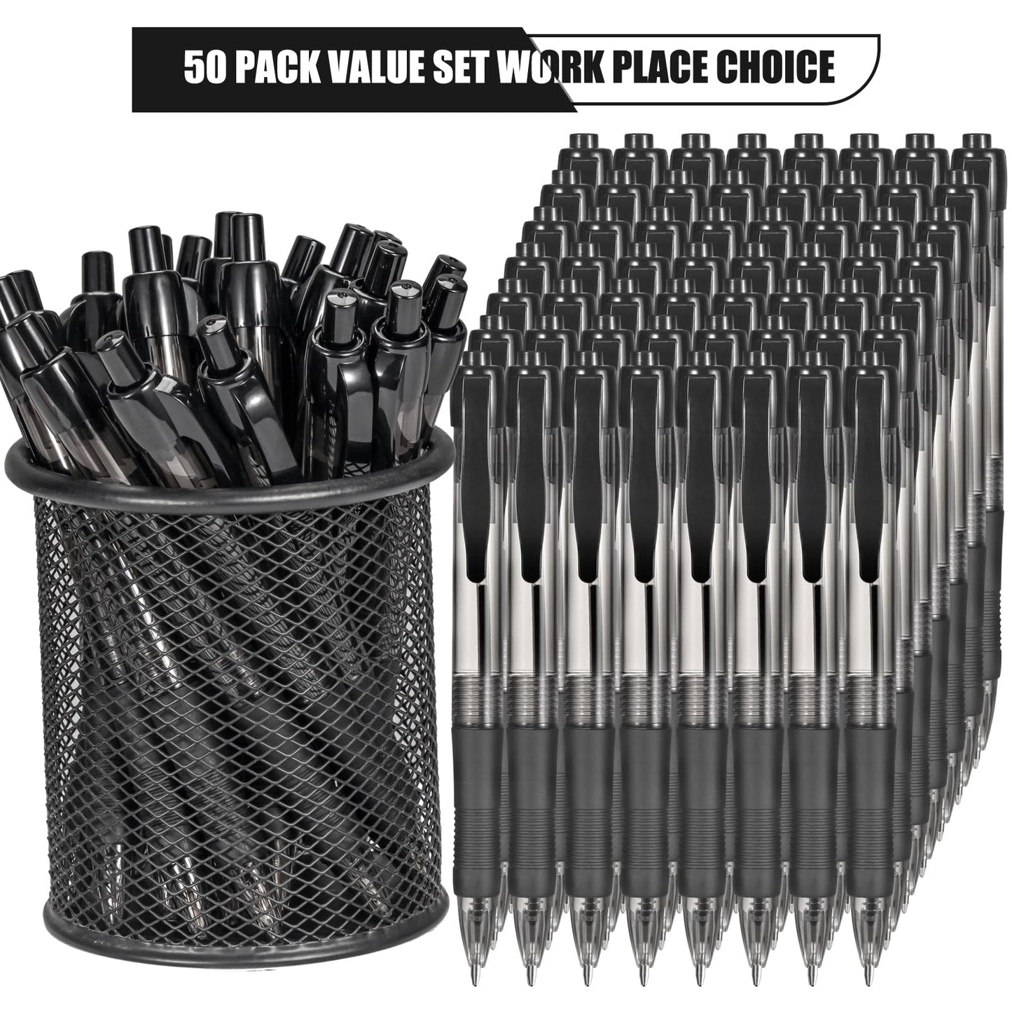 deegtran Pens Bulk, 50 Pack No Bleed Black Ink Click Pens with Soft Grip, Wholesale Retractable Ballpoint Pens for Office School, Medium Point Smooth 1.0MM
