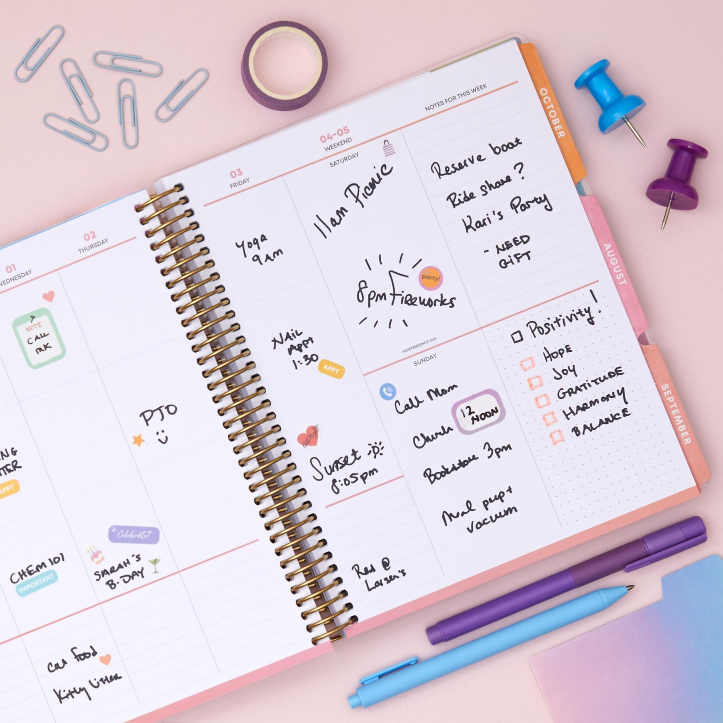 Blue Sky Livewell 2026-2027 Weekly and Monthly Academic Year Planner Calendar, July 2026 - June 2027, 7" x 9", Flexible Cover, Wirebound, Colorful Interior, Laminated Tabs, Storage Pocket, Includes Stickers, Rainbow