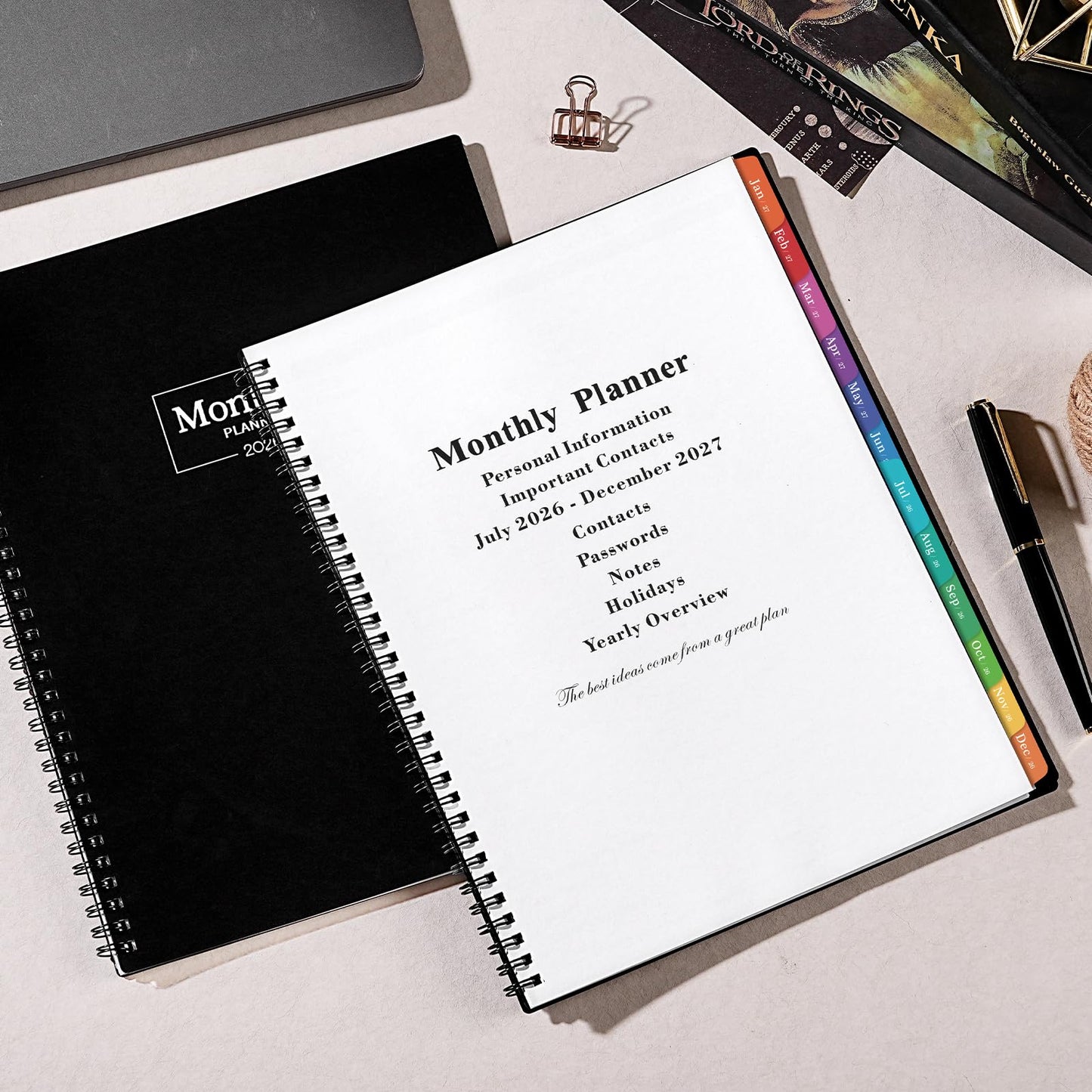Monthly Planner 2026-2027 - Academic Planner 2026-2027, JUL. 2026 - DEC. 2027, Calendar planner with Colorful Tabs, 8.5" x 11", 26-27 Monthly planner/Calendar with Pocket, Thick Paper, Twin-Wire Binding - Black