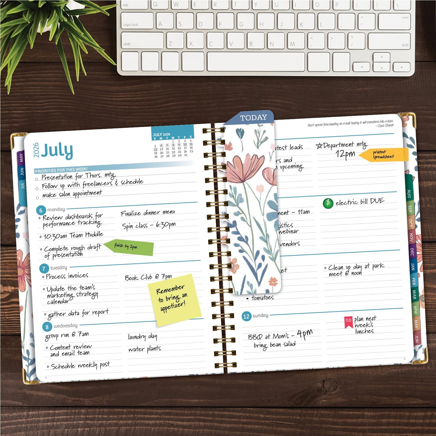 HARDCOVER Academic Year 2026-2027 Planner: 14 Months (May 2026 Through June 2027) 8.5"x 11" Daily Weekly Monthly Planner Yearly Agenda. Bookmark, Pocket Folder and Sticky Note Set (Colorful Botanicals)