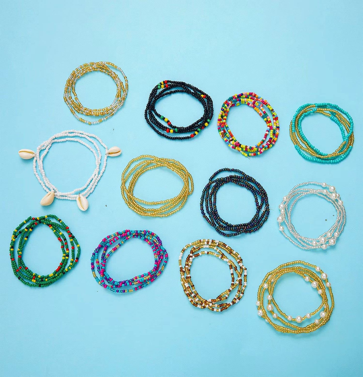 12PCS 24-70 Inches Plus Size Waist Beads Chains for Women Handmade African Belly Beads Layered Body Chain Beach Bikini Jewelry